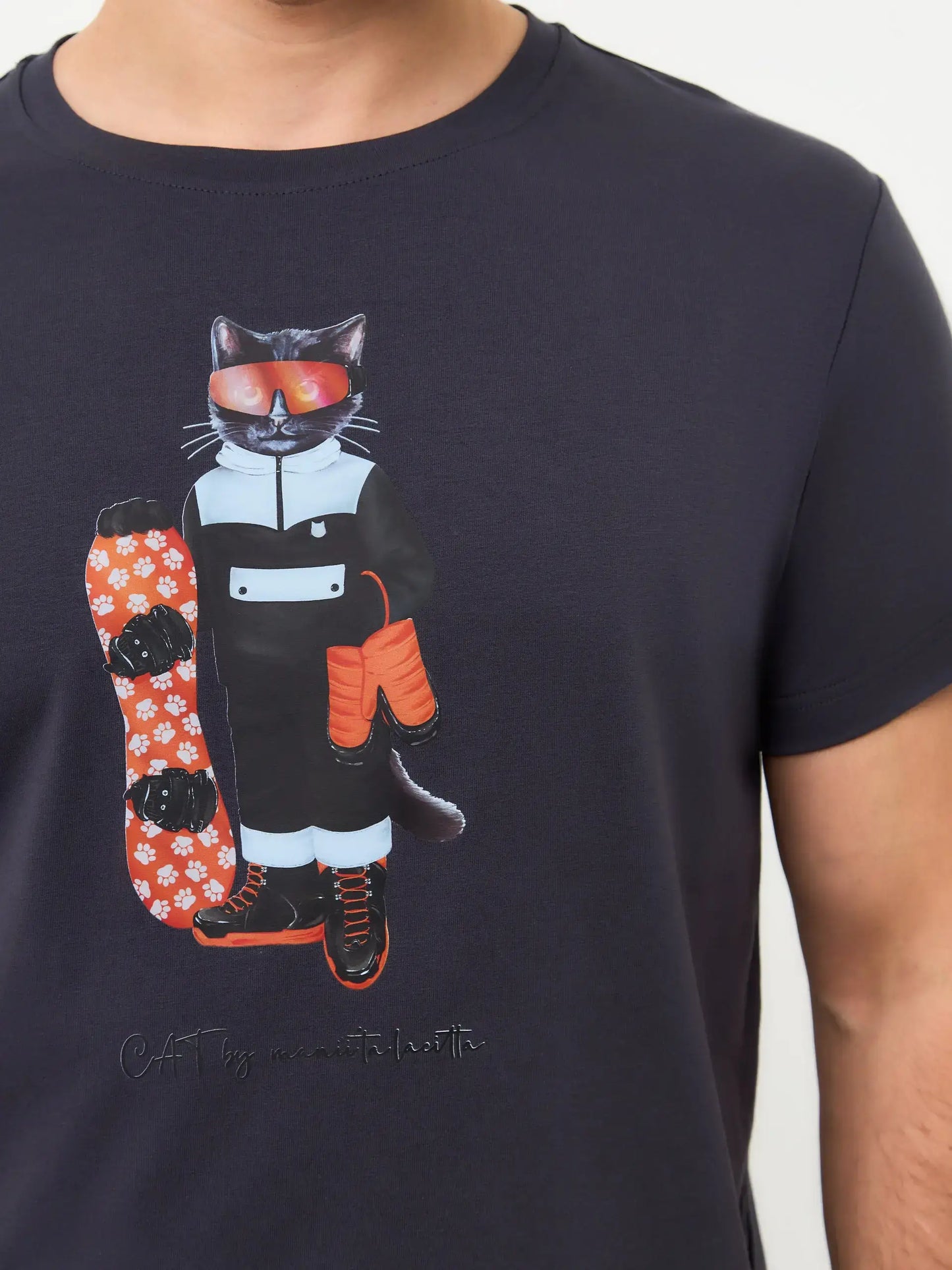Grey T-shirt Snowboard Cat | T-shirt For Cat Lovers | Cat e Lolette