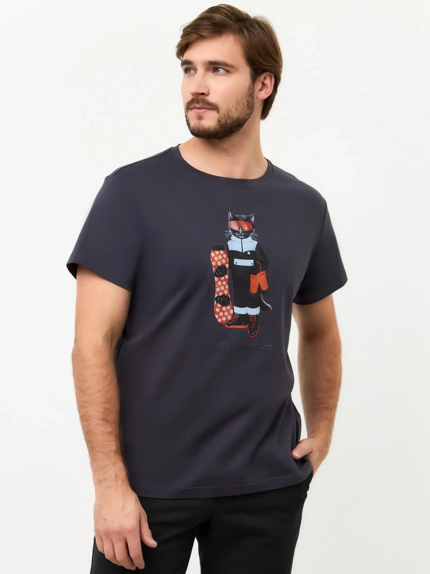 Grey T-shirt Snowboard Cat | T-shirt For Cat Lovers | Cat e Lolette