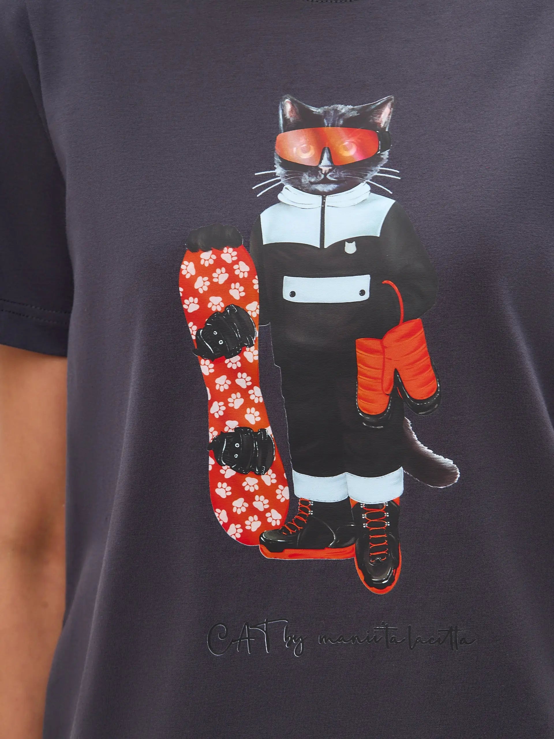 Grey T-shirt Snowboard Cat | T-shirt For Cat Lovers | Cat e Lolette