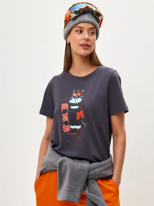 Grey T-shirt Snowboard Cat | T-shirt For Cat Lovers | Cat e Lolette