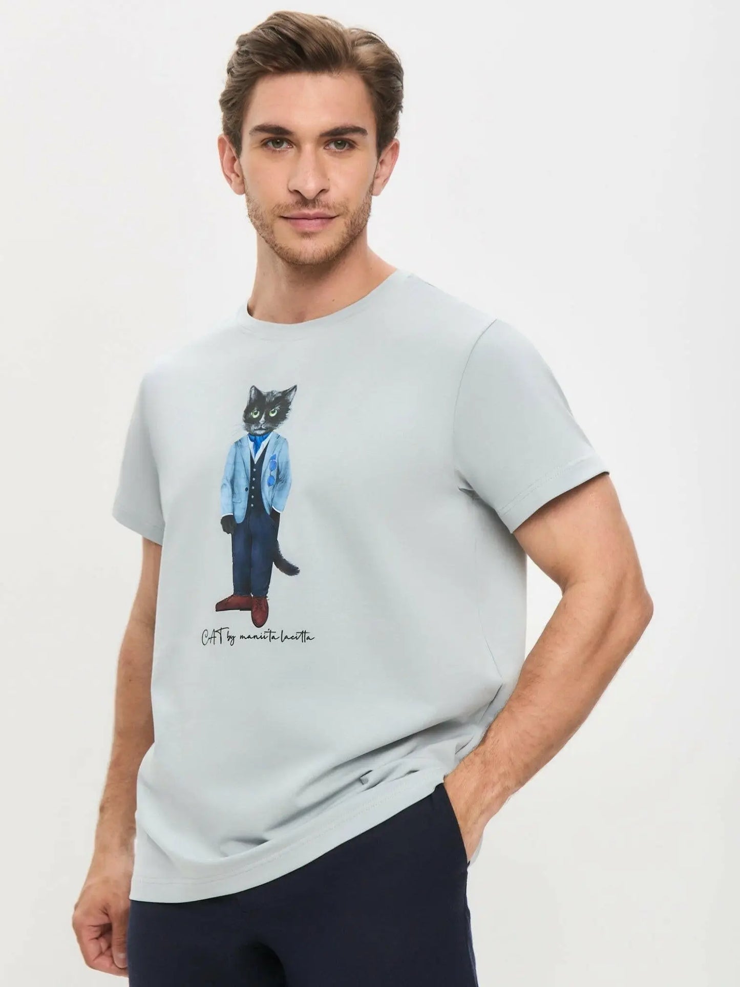 Grey T-shirt Suit Cat | T-shirt For Cat Lovers | Cat e Lolette