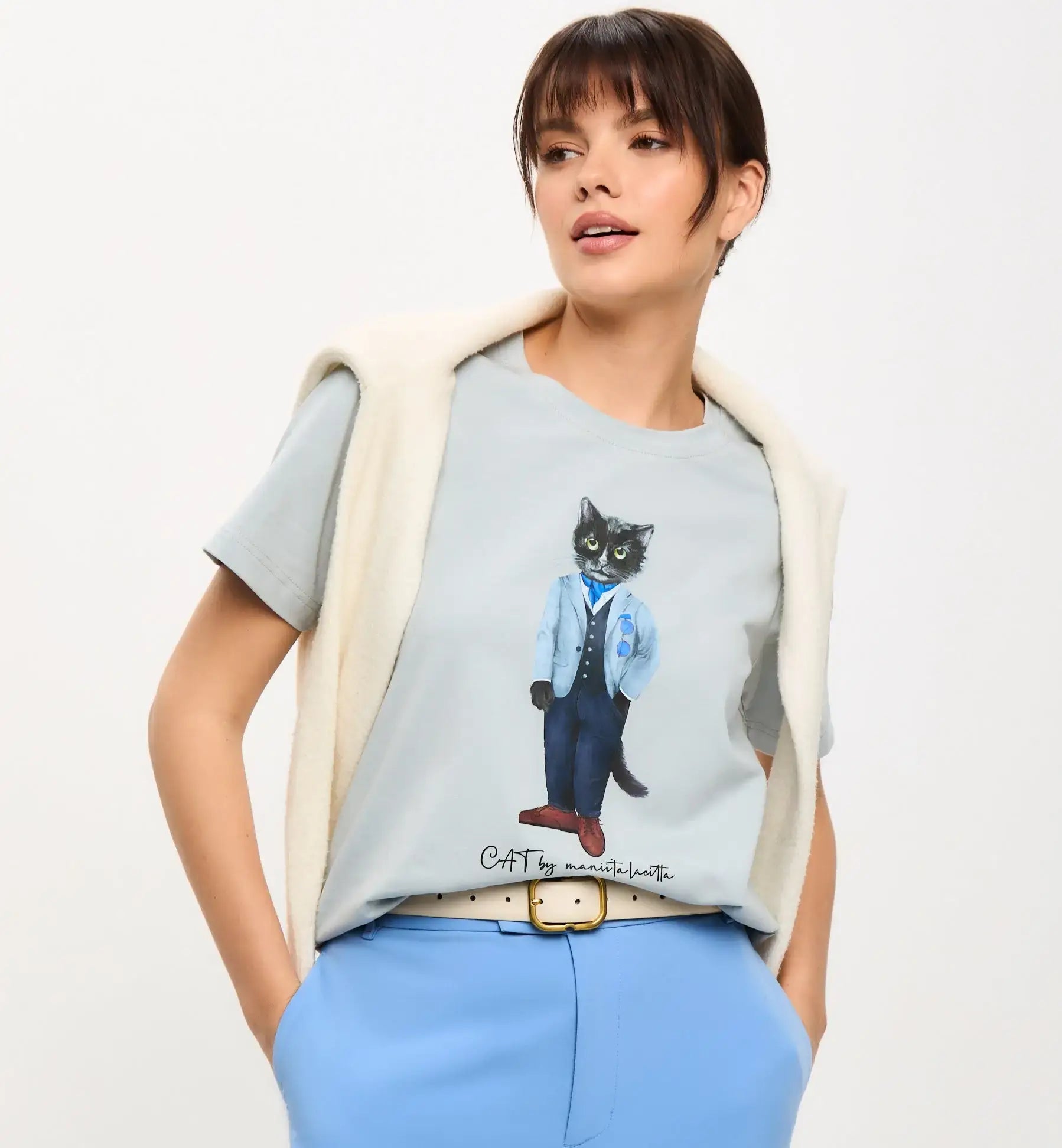 Grey T-shirt Suit Cat | T-shirt For Cat Lovers | Cat e Lolette