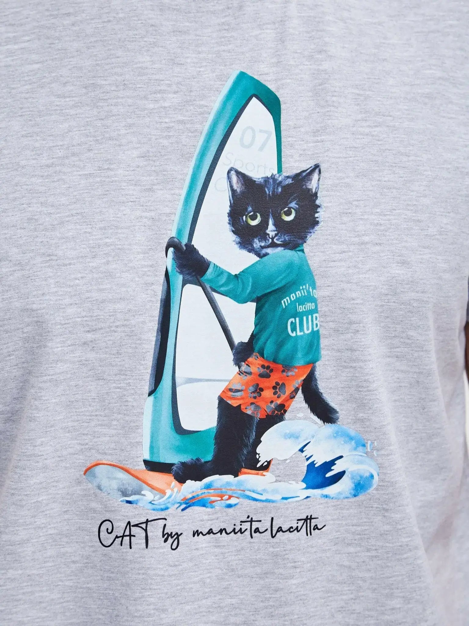 Grey T-shirt Surfer Cat | T-shirt For Cat Lovers | Cat e Lolette