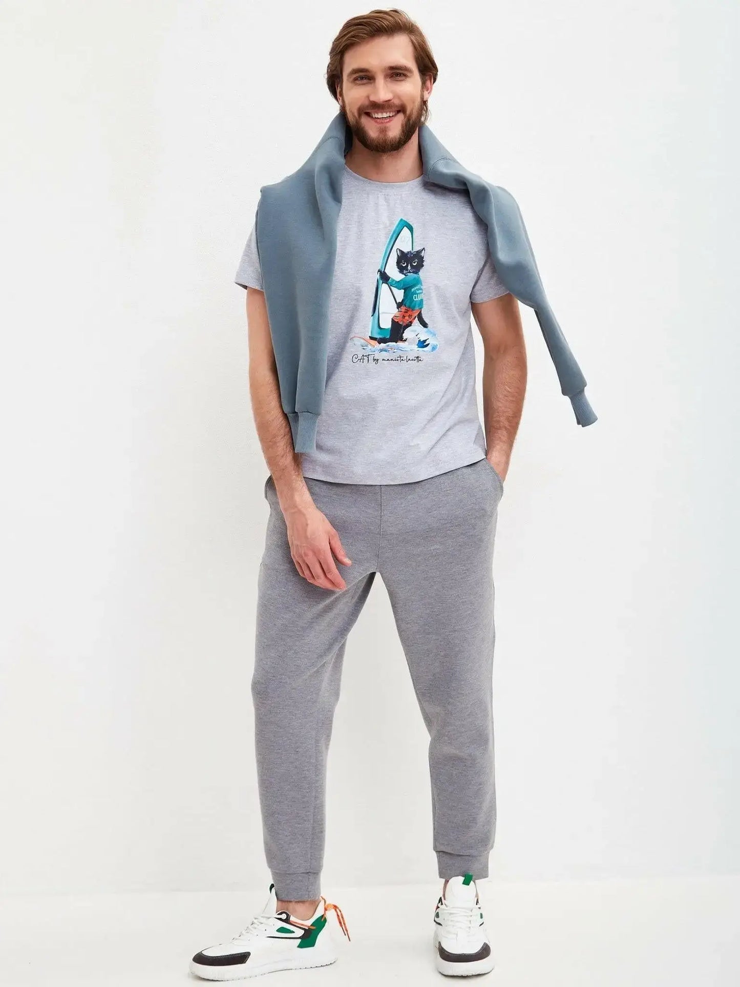 Grey T-shirt Surfer Cat | T-shirt For Cat Lovers | Cat e Lolette