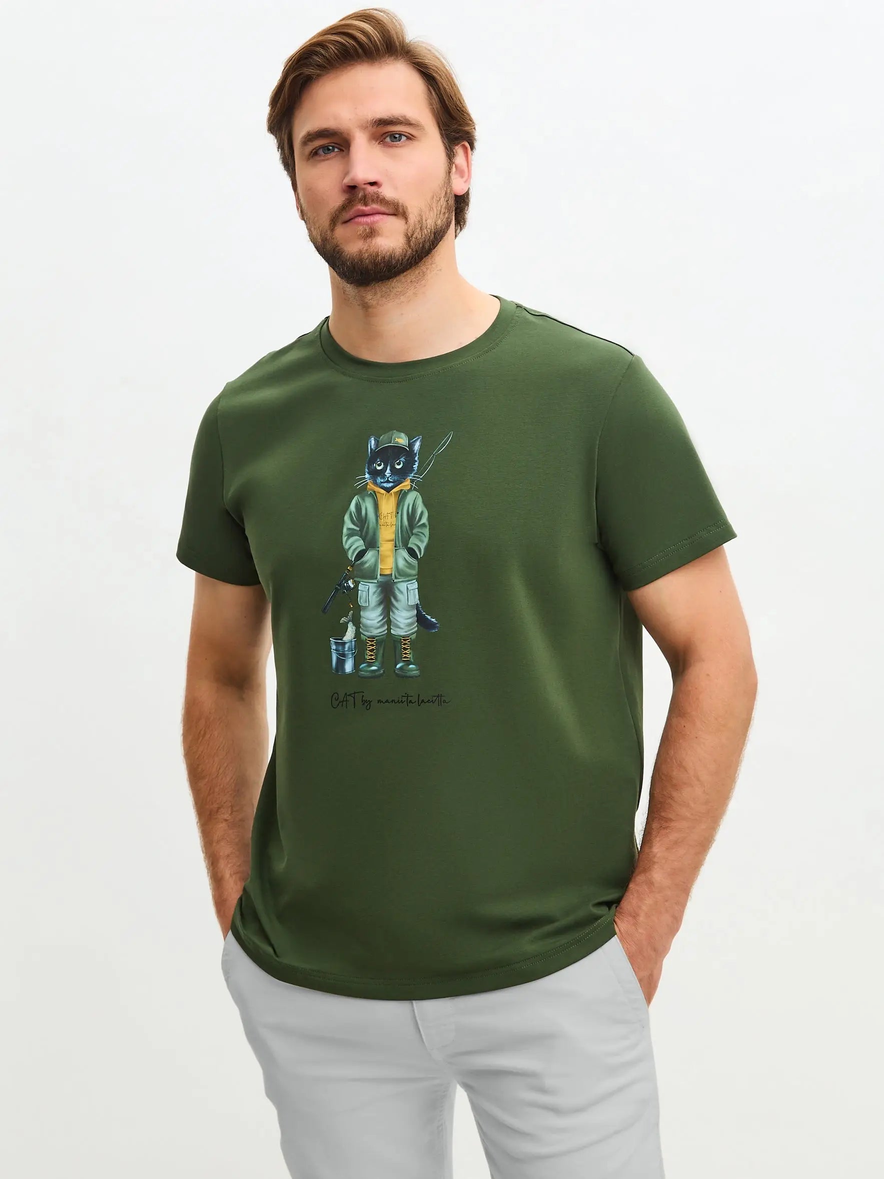Khaki T-shirt Fishman Cat | T-shirt For Cat Lovers | Cat e Lolette