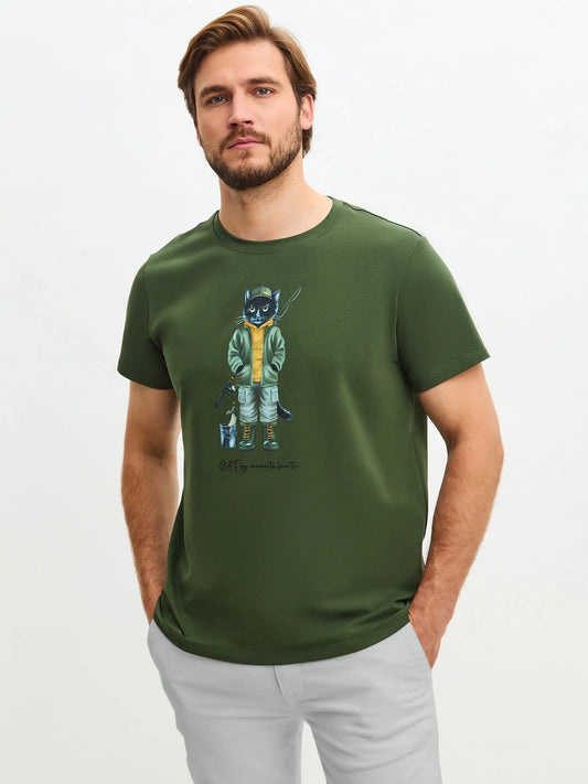 Khaki T-shirt Fishman Cat | T-shirt For Cat Lovers | Cat e Lolette