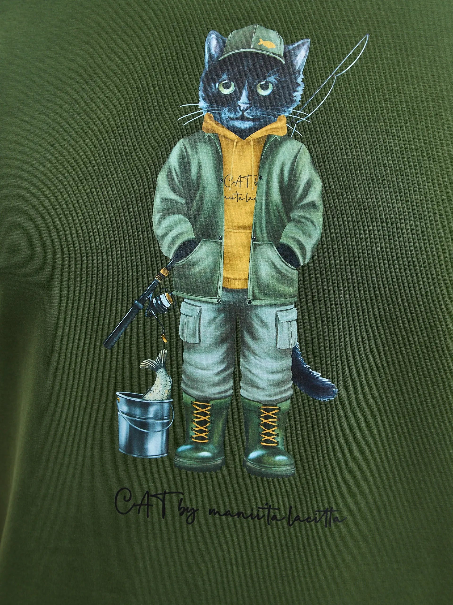 Khaki T-shirt Fishman Cat | T-shirt For Cat Lovers | Cat e Lolette