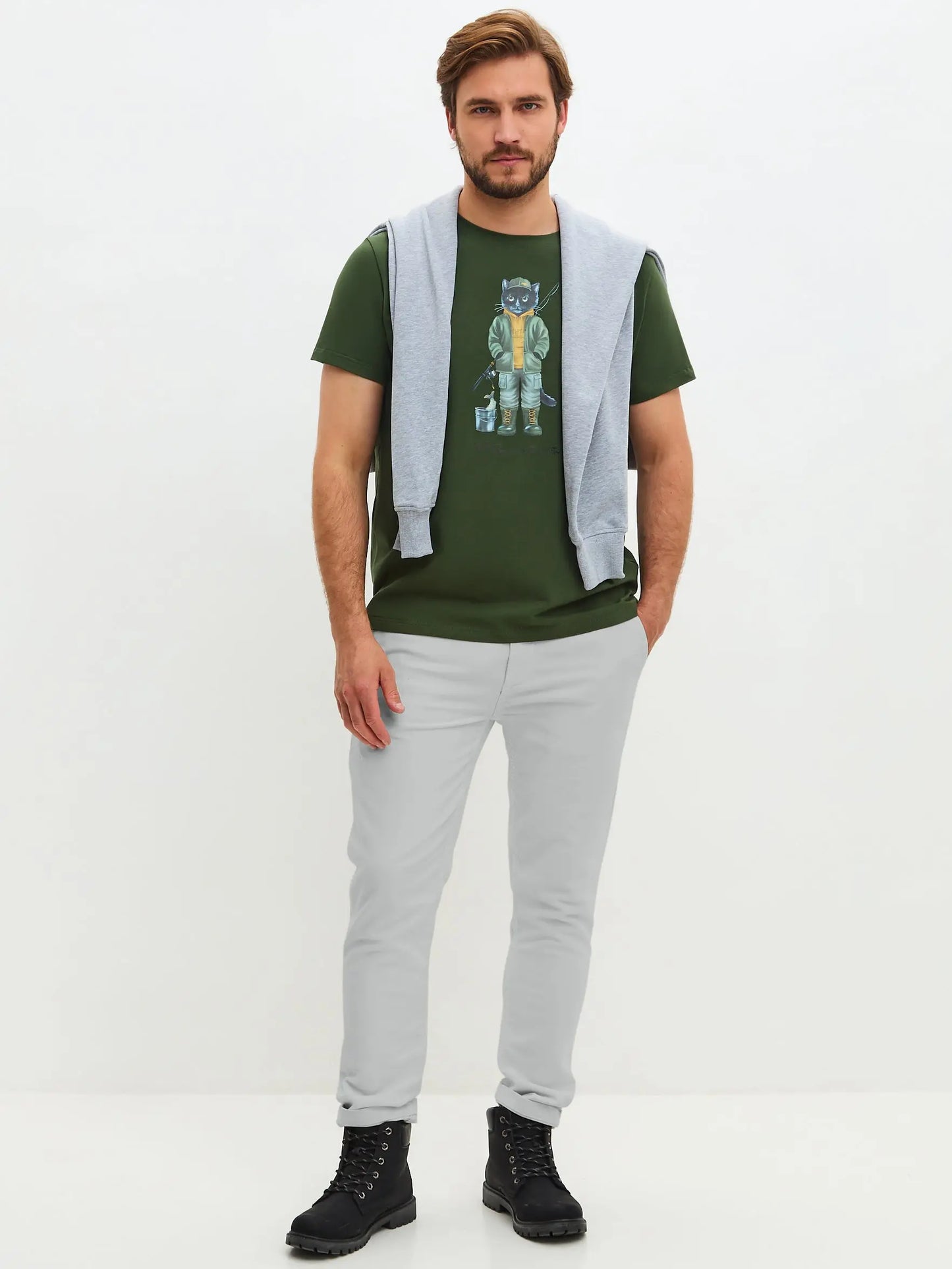 Khaki T-shirt Fishman Cat | T-shirt For Cat Lovers | Cat e Lolette