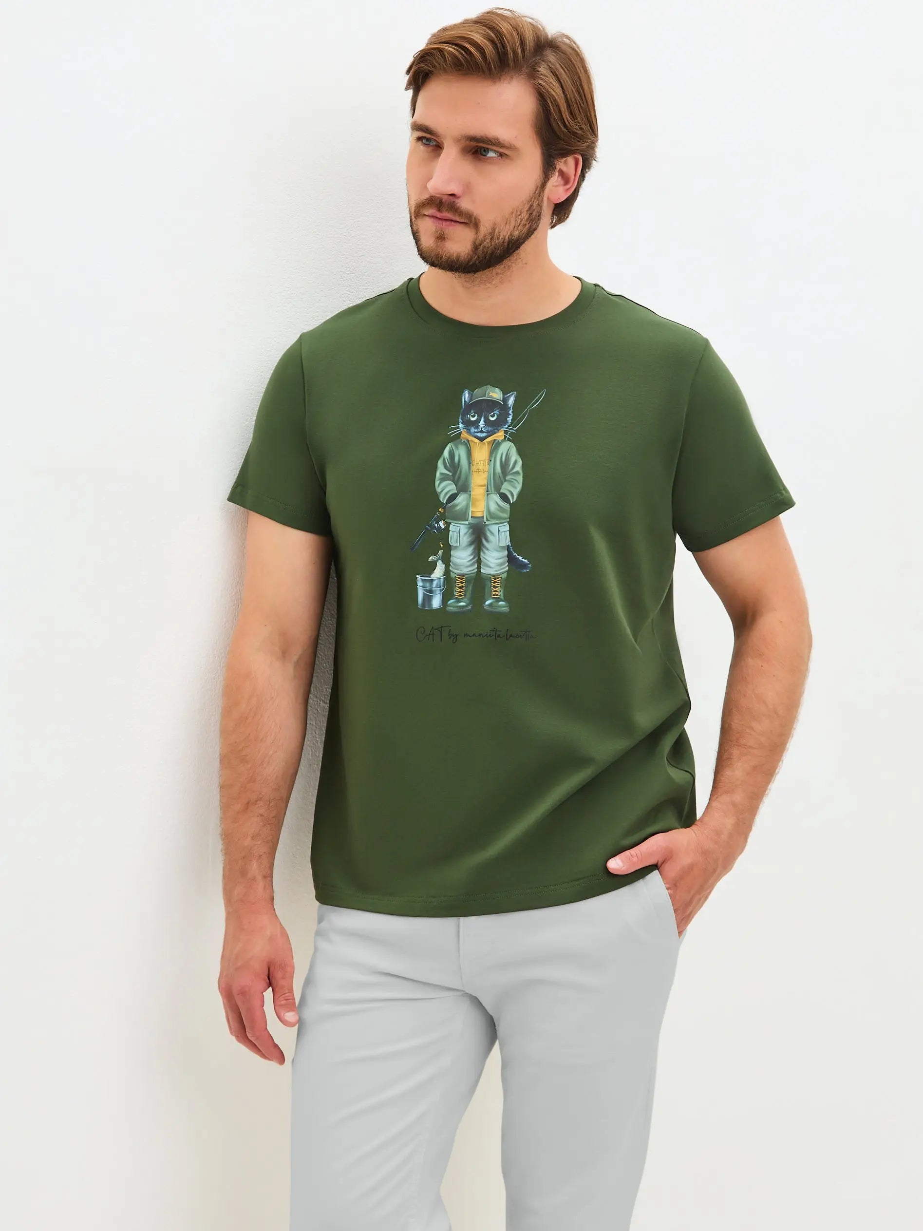 Khaki T-shirt Fishman Cat | T-shirt For Cat Lovers | Cat e Lolette