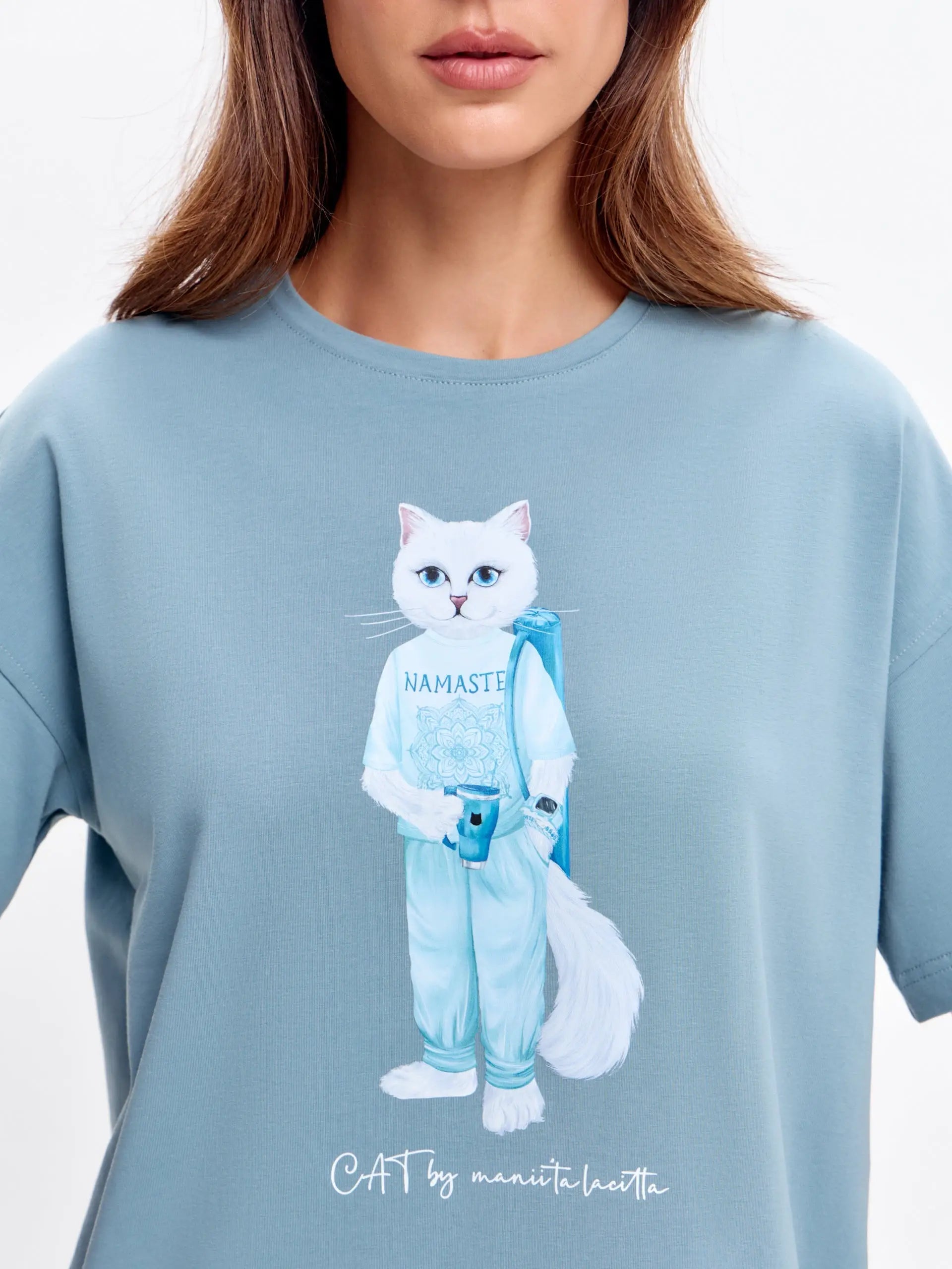 Light Blue T-shirt Yoga Cat | T-shirt For Cat Lovers | Cat e Lolette