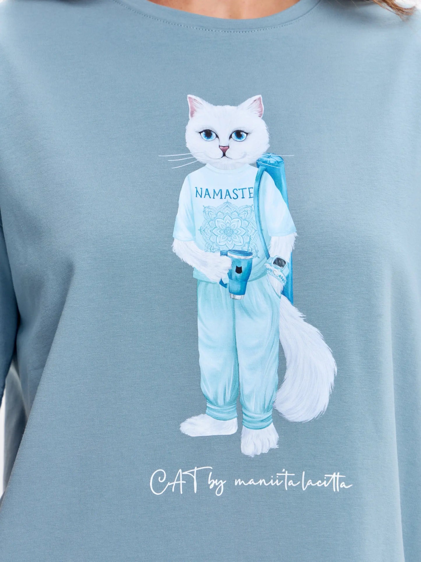 Light Blue T-shirt Yoga Cat | T-shirt For Cat Lovers | Cat e Lolette