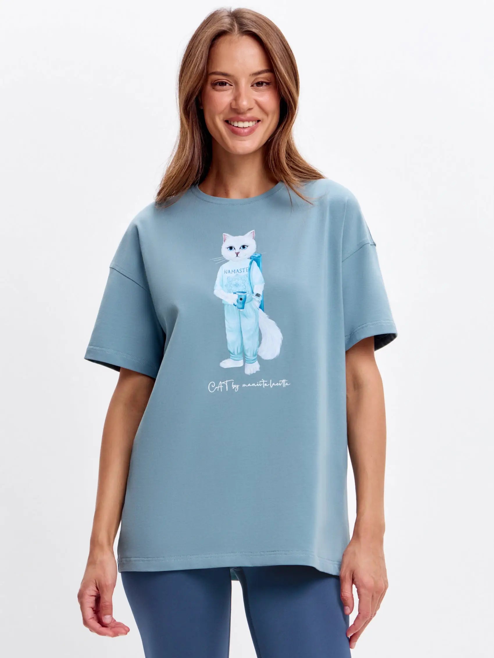 Light Blue T-shirt Yoga Cat | T-shirt For Cat Lovers | Cat e Lolette