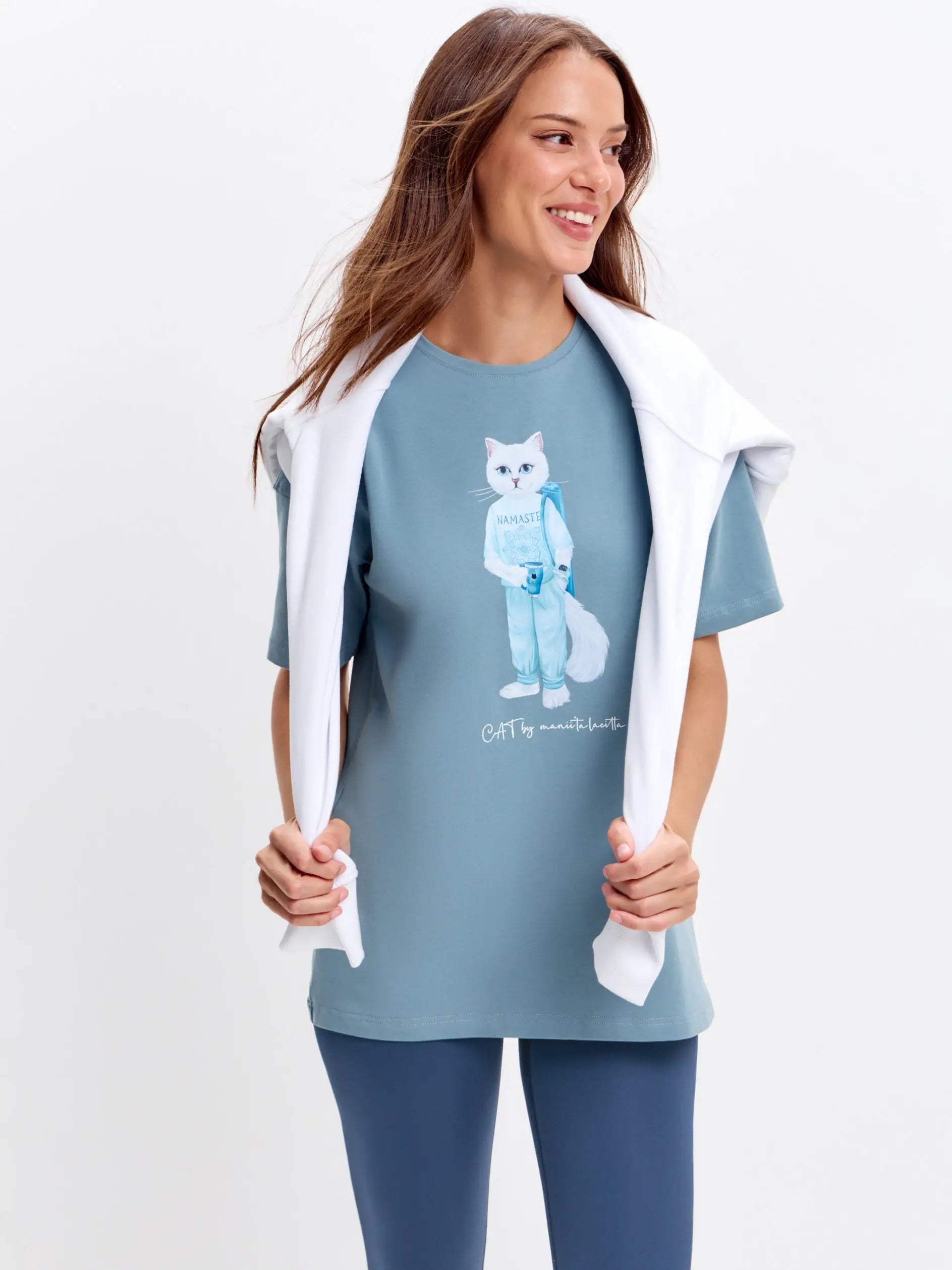 Light Blue T-shirt Yoga Cat | T-shirt For Cat Lovers | Cat e Lolette