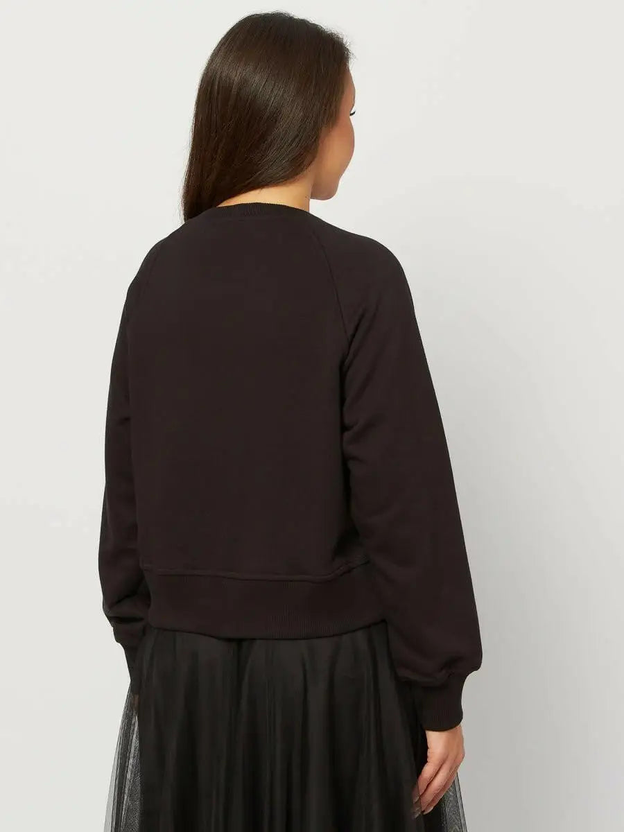 New Year’s Set: Women’s Black Cropped Sweatshirt with a White Cat