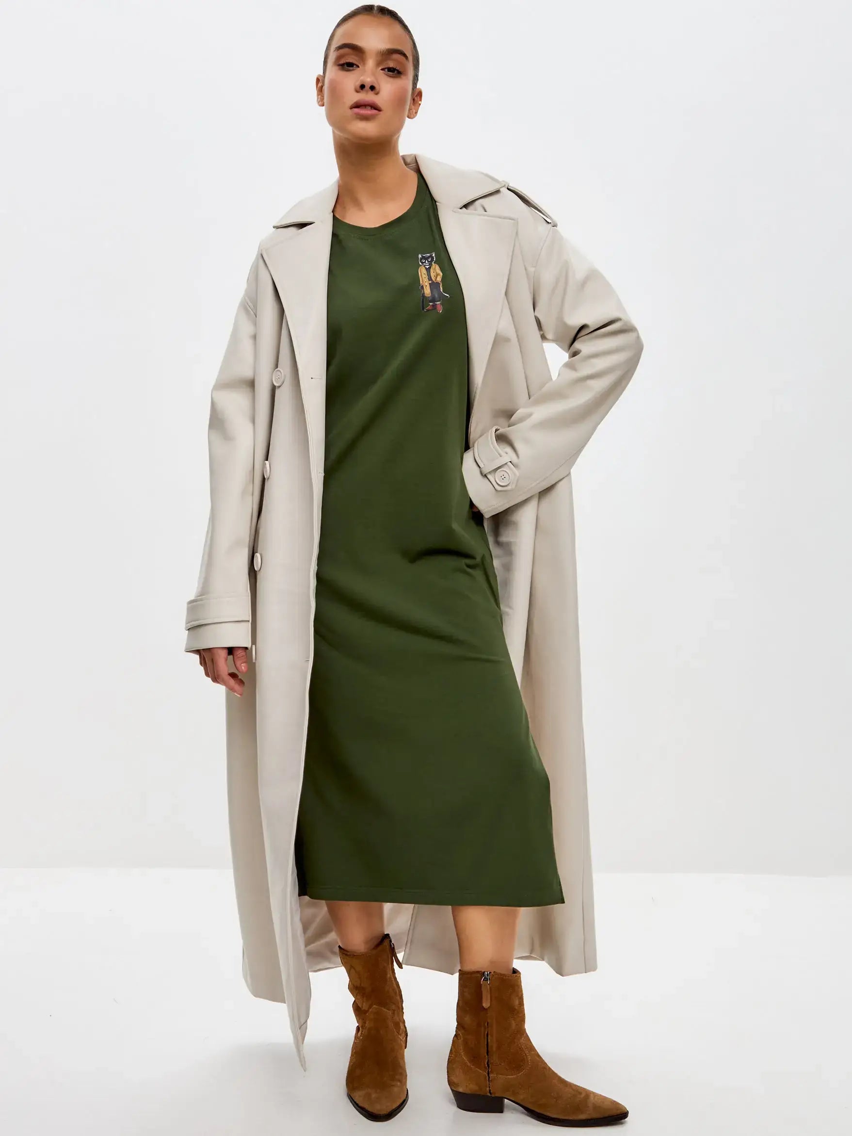 Olive Dress Trench Coat Cat | Dress For Cat Lovers | Cat e Lolette