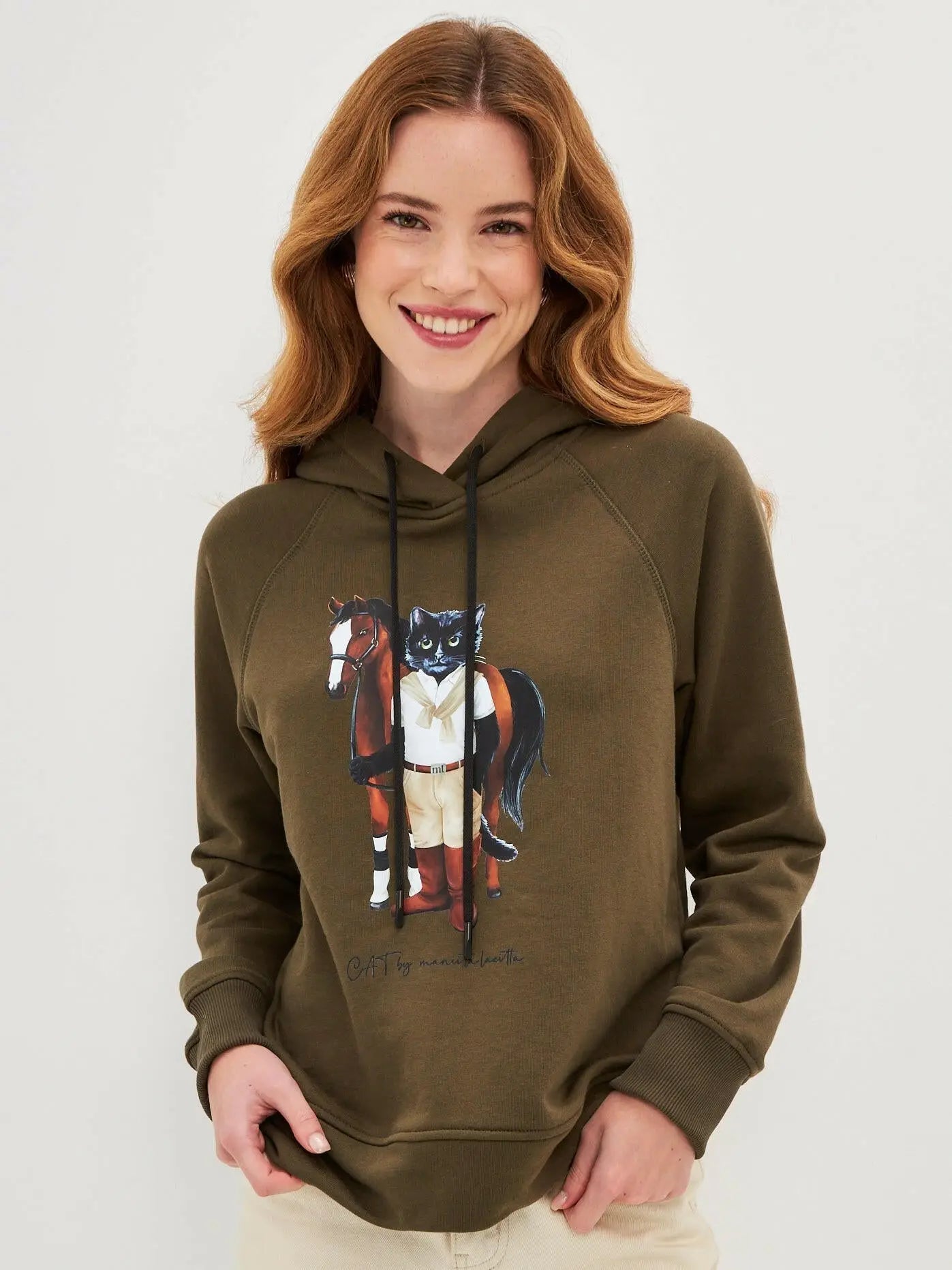 Olive Hoodie Rider Cat | Hoodie & sweatshirt For Cat Lovers | Cat e
