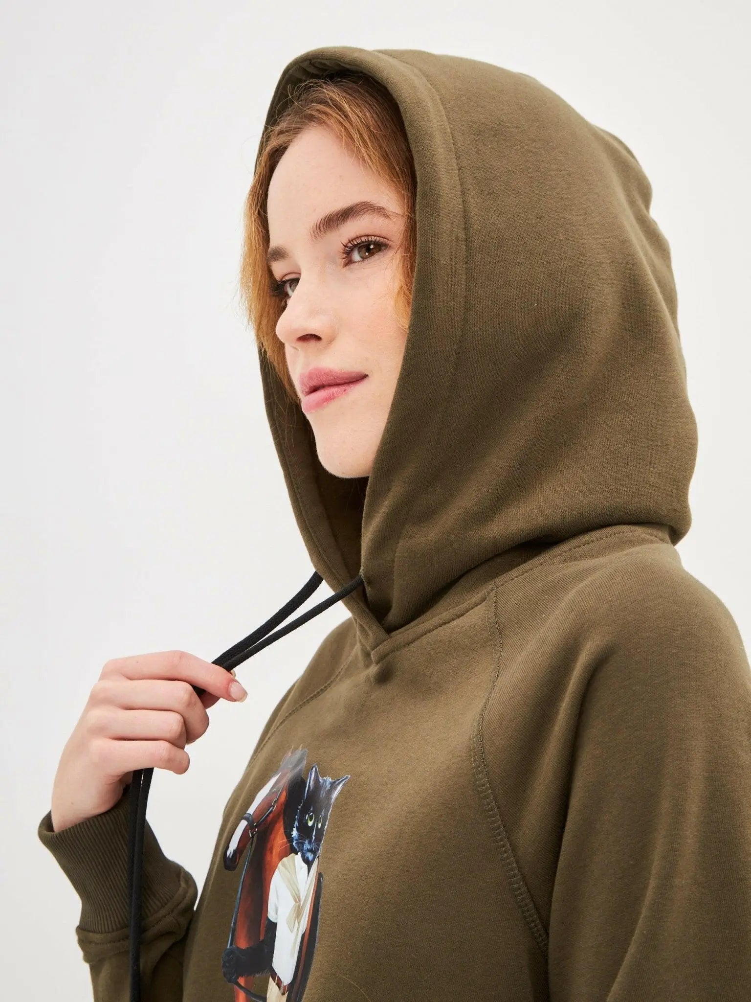 Olive Hoodie Rider Cat | Hoodie & sweatshirt For Cat Lovers | Cat e