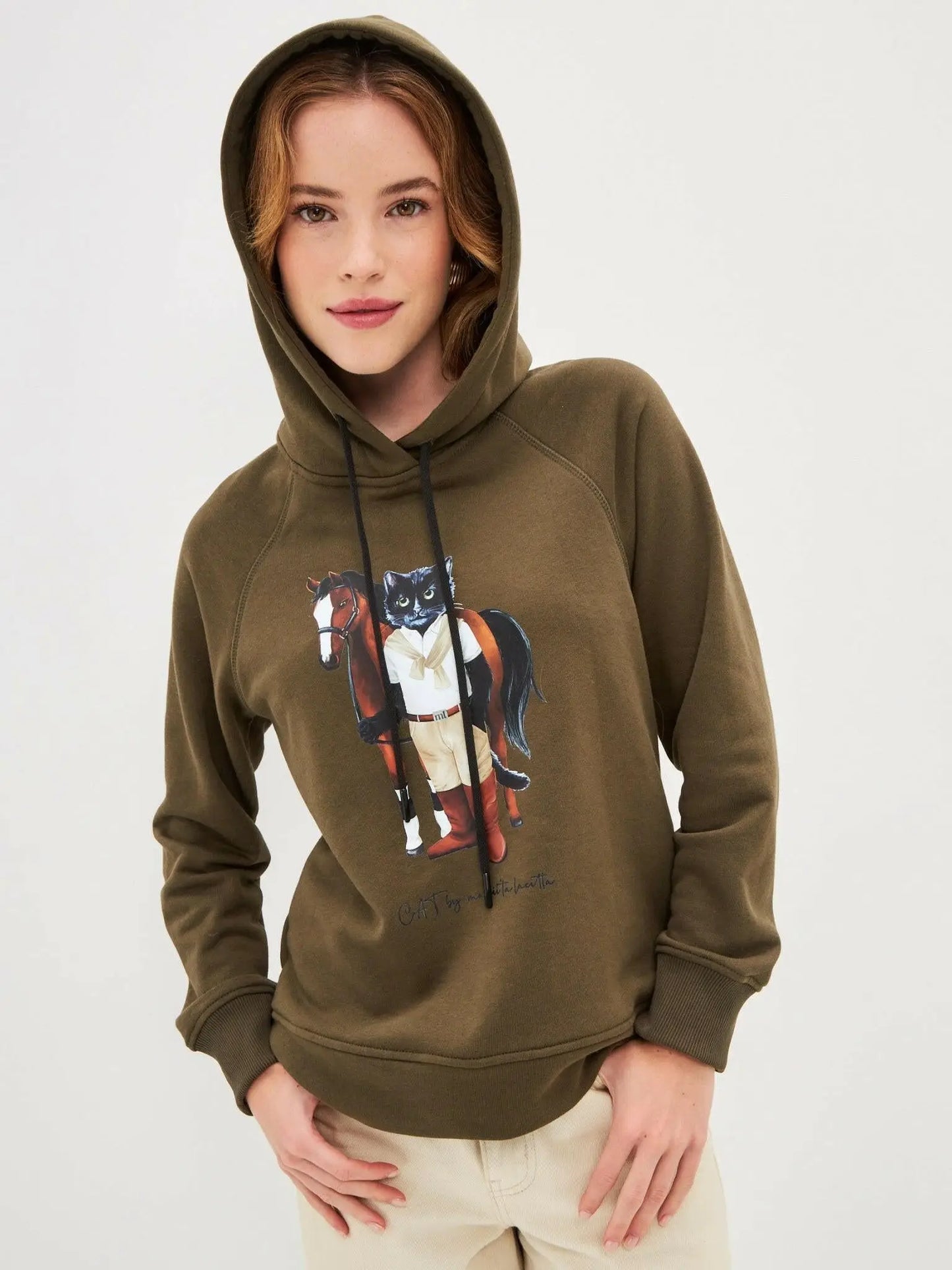Olive Hoodie Rider Cat | Hoodie & sweatshirt For Cat Lovers | Cat e