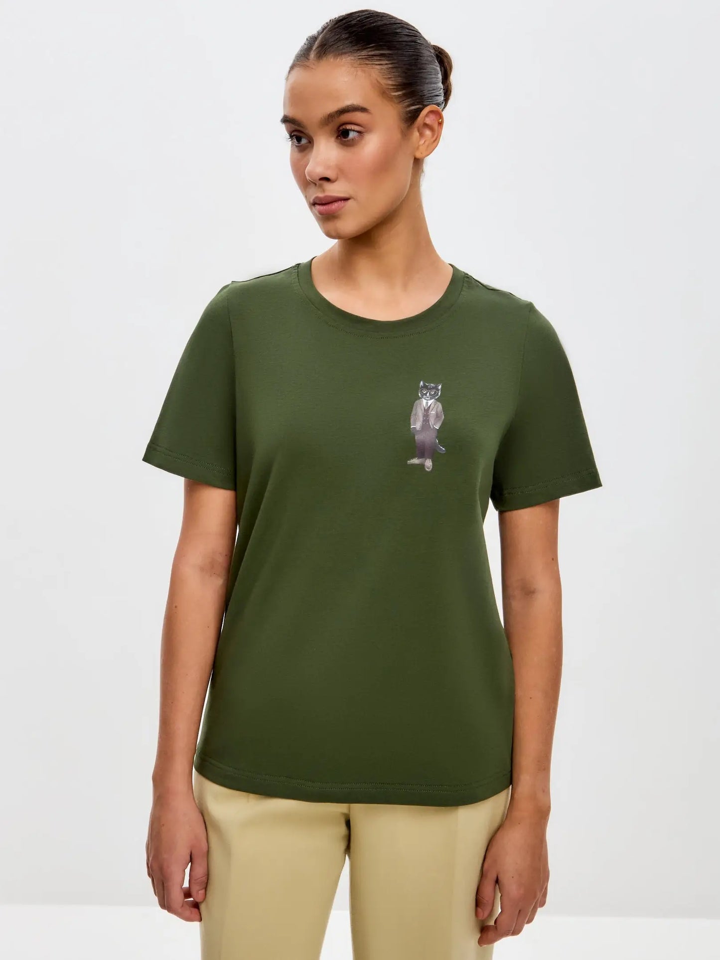 Olive T-shirt Professor Cat | T-shirt For Cat Lovers | Cat e Lolette