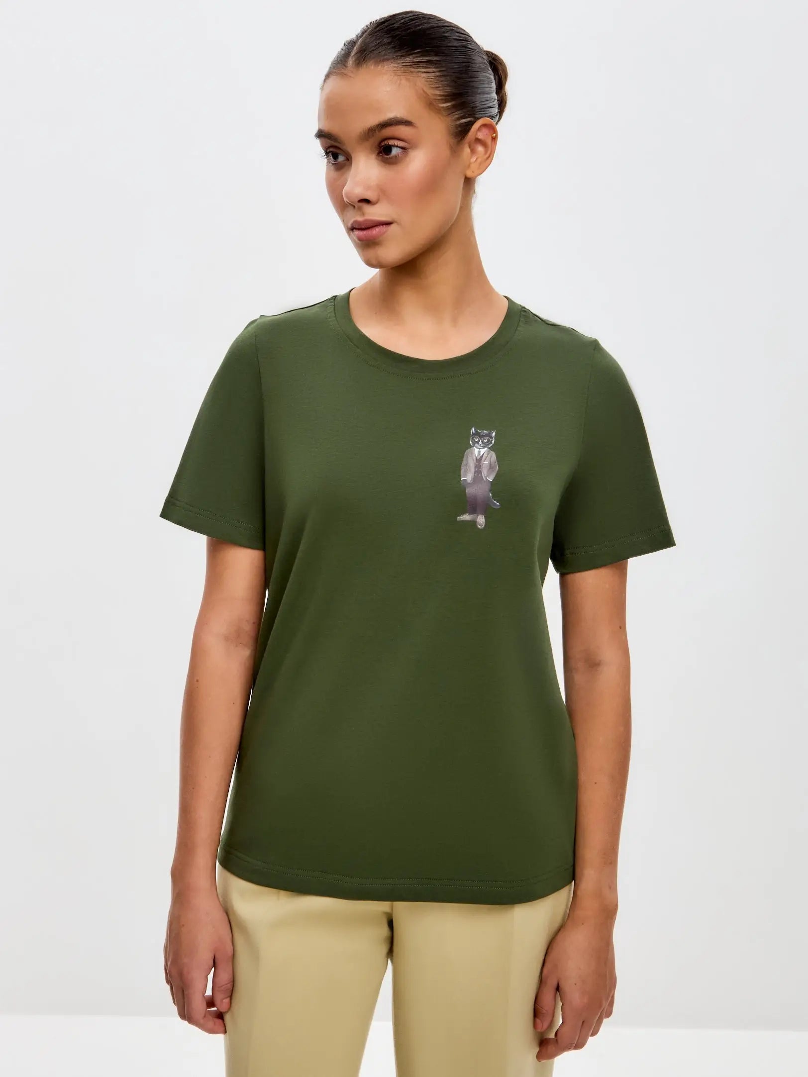 Olive T-shirt Professor Cat | T-shirt For Cat Lovers | Cat e Lolette