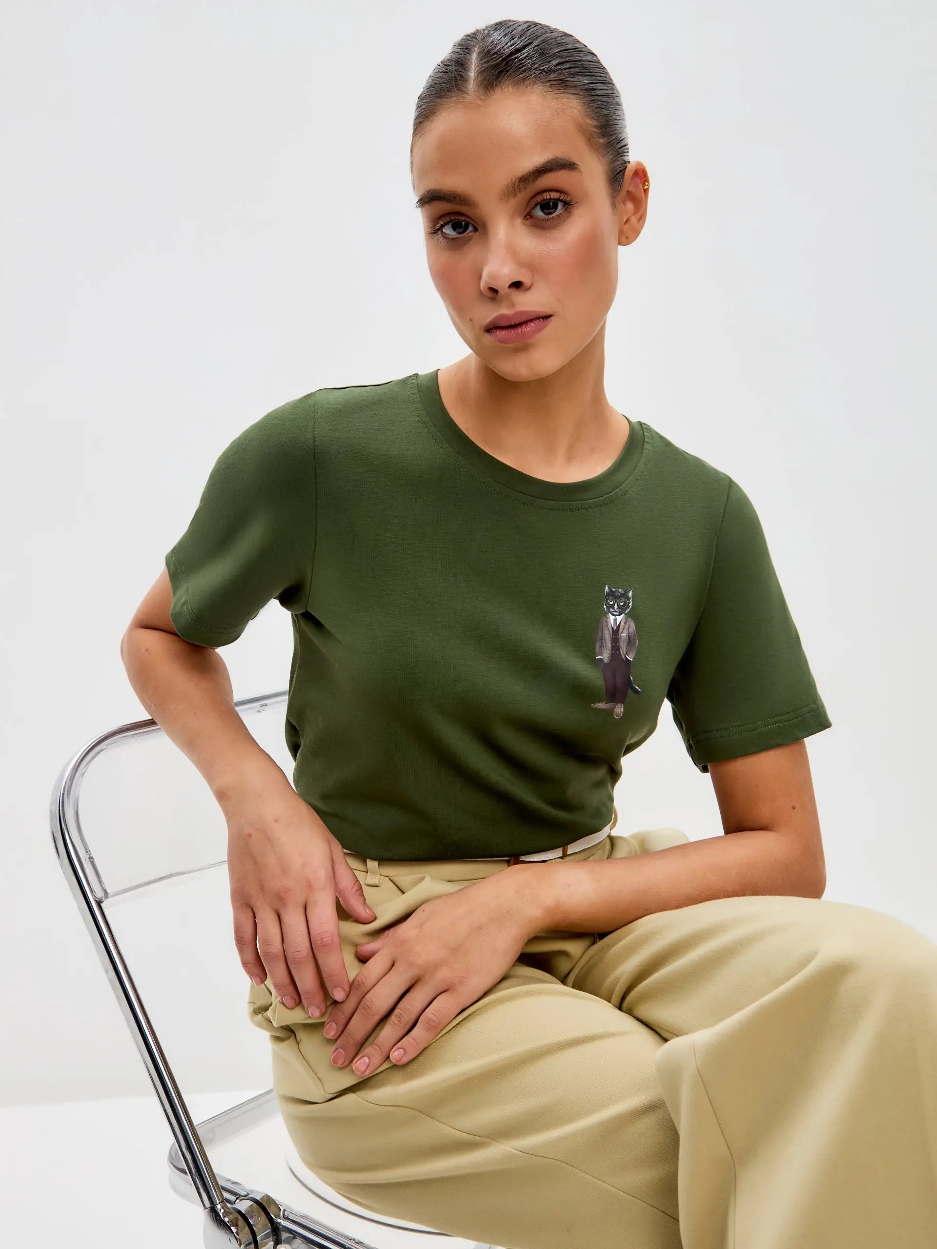 Olive T-shirt Professor Cat | T-shirt For Cat Lovers | Cat e Lolette