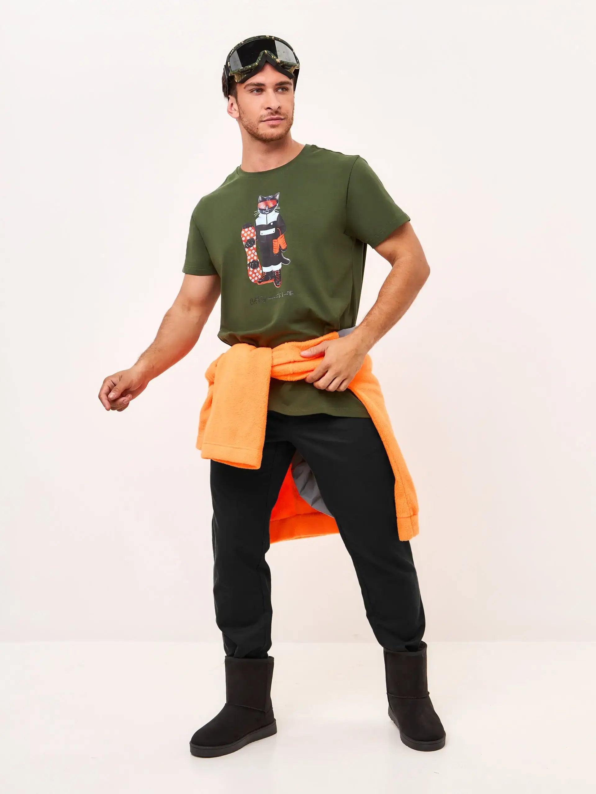 Olive T-shirt Snowboard Cat | T-shirt For Cat Lovers | Cat e Lolette