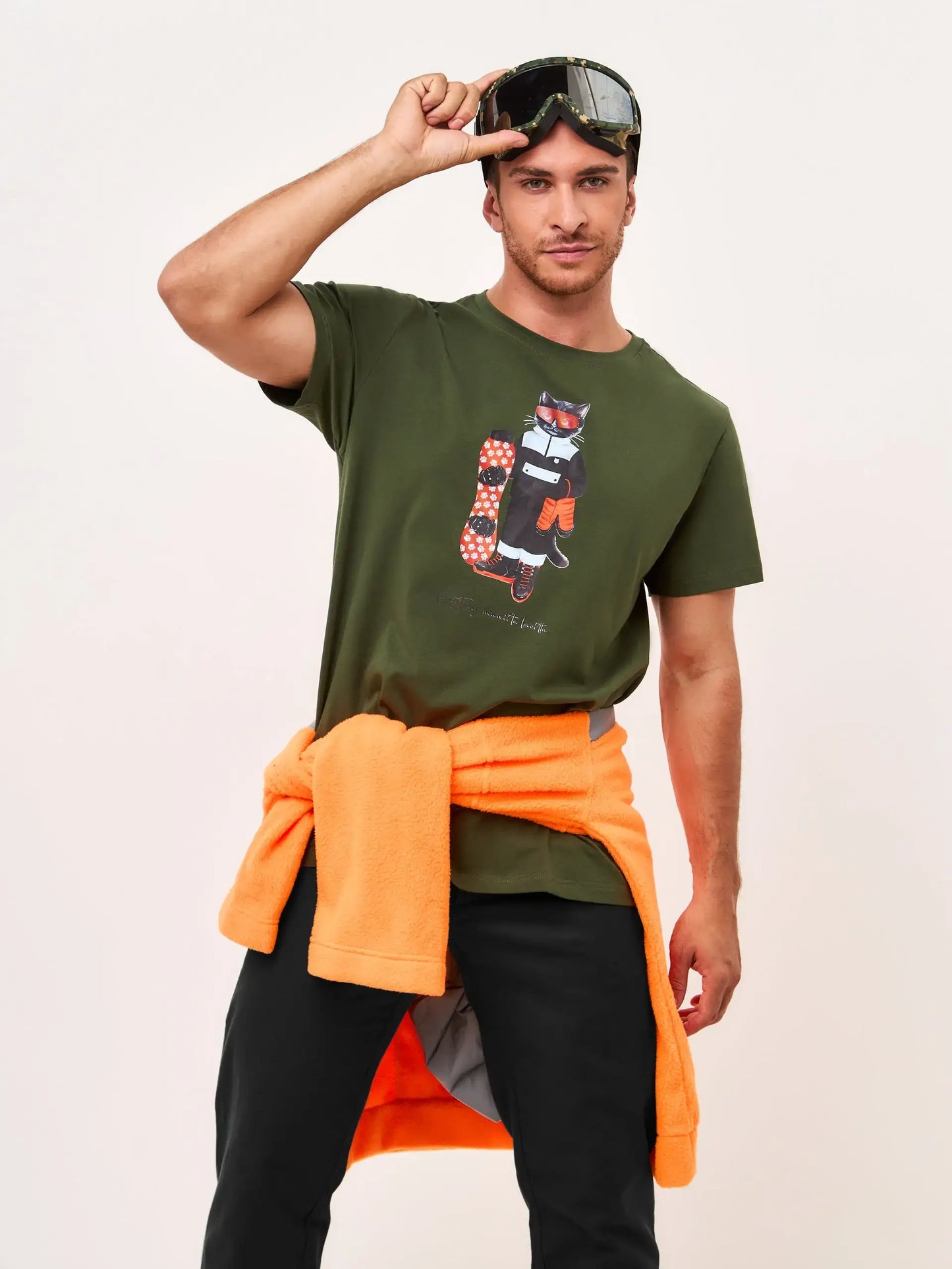 Olive T-shirt Snowboard Cat | T-shirt For Cat Lovers | Cat e Lolette
