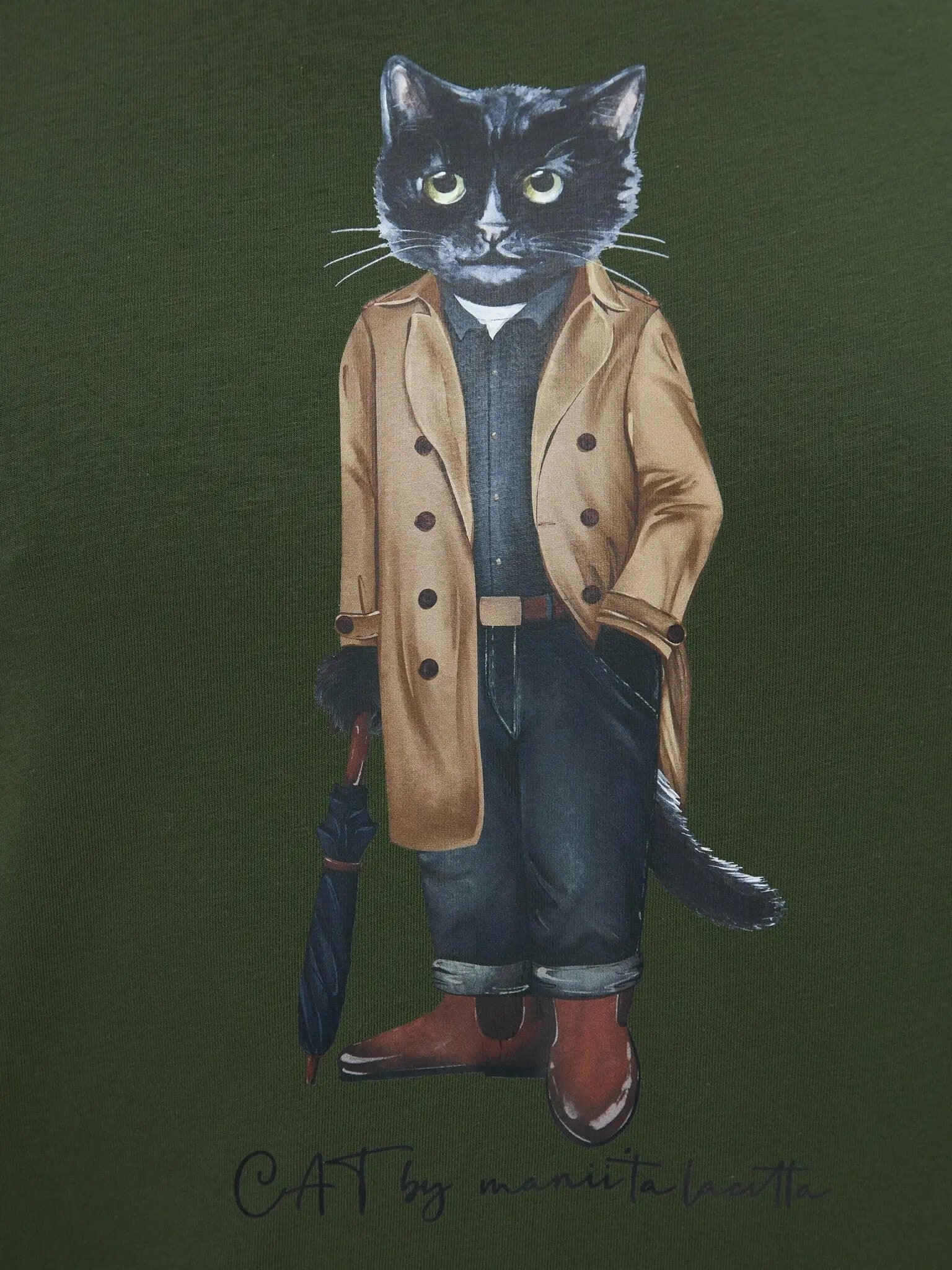 Olive T-shirt Trench Coat Cat | T-shirt For Cat Lovers | Cat e Lolette
