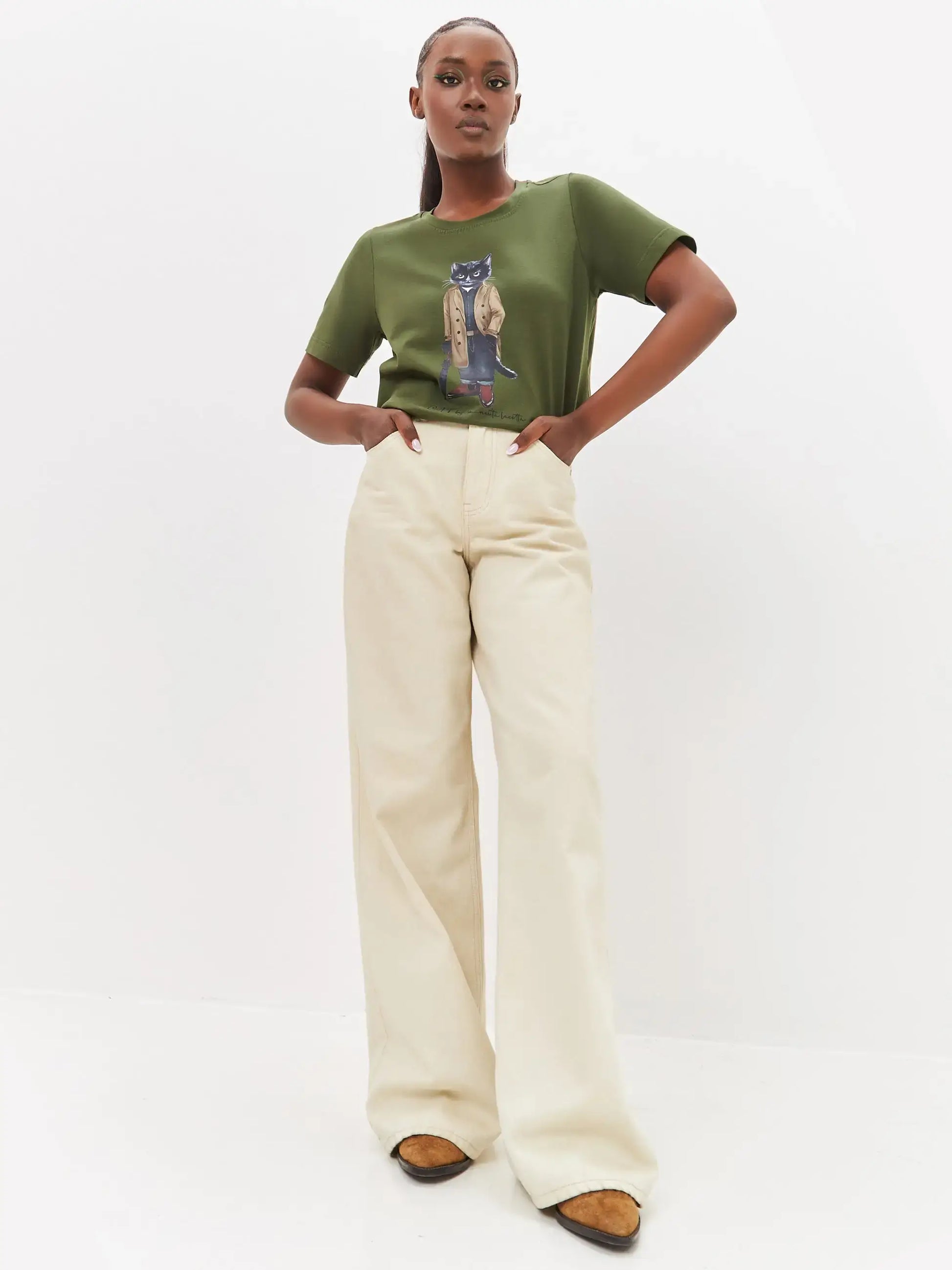 Olive T-shirt Trench Coat Cat | T-shirt For Cat Lovers | Cat e Lolette