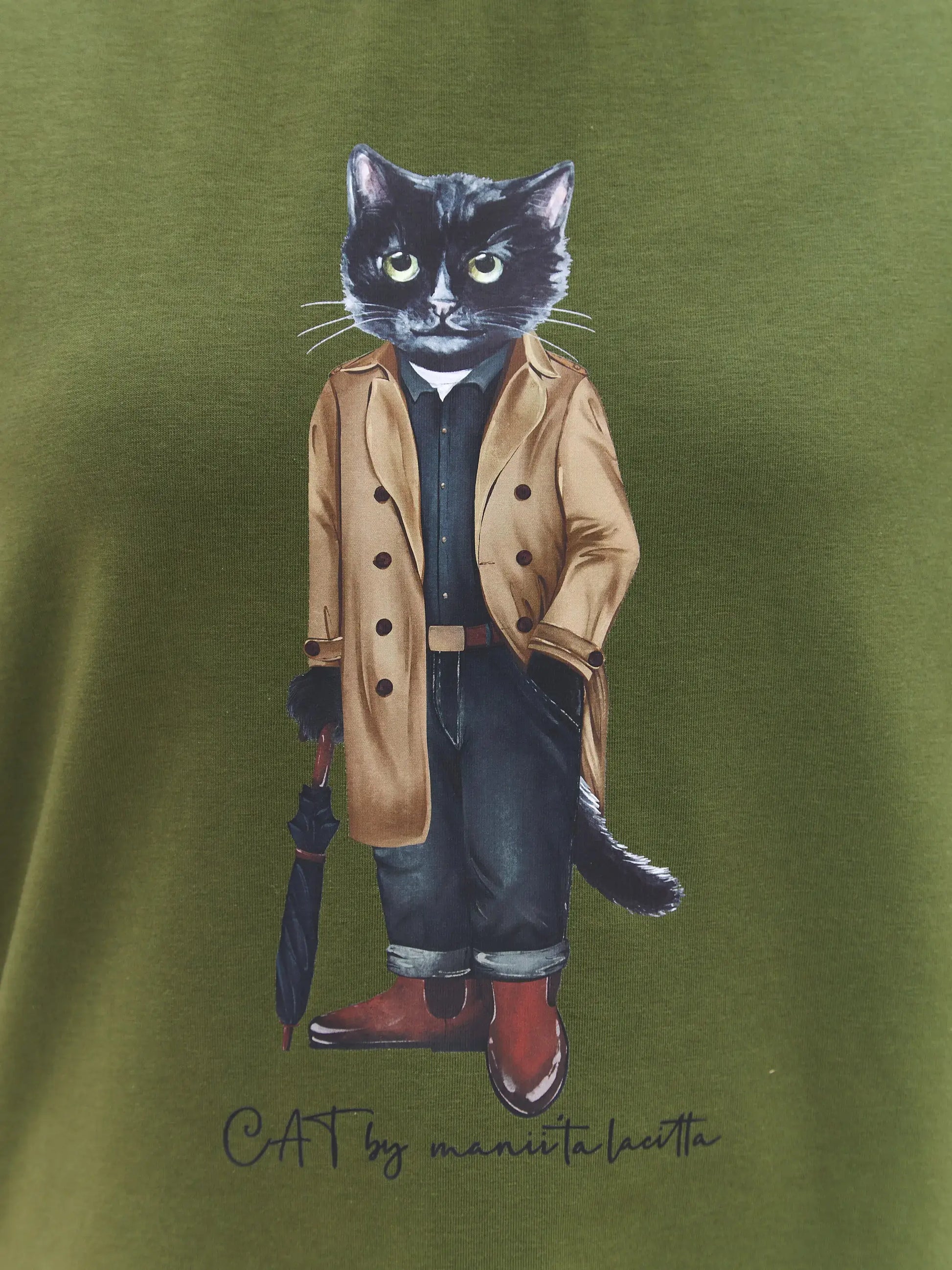 Olive T-shirt Trench Coat Cat | T-shirt For Cat Lovers | Cat e Lolette