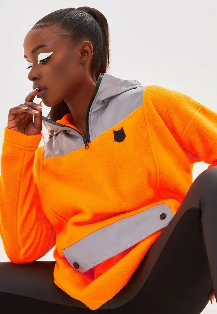 Orange Fleece Hoodie | Fleece (recycled) For Cat Lovers | Cat e