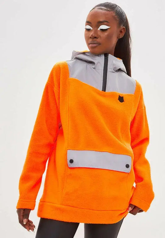 Orange Fleece Hoodie | Fleece (recycled) For Cat Lovers | Cat e