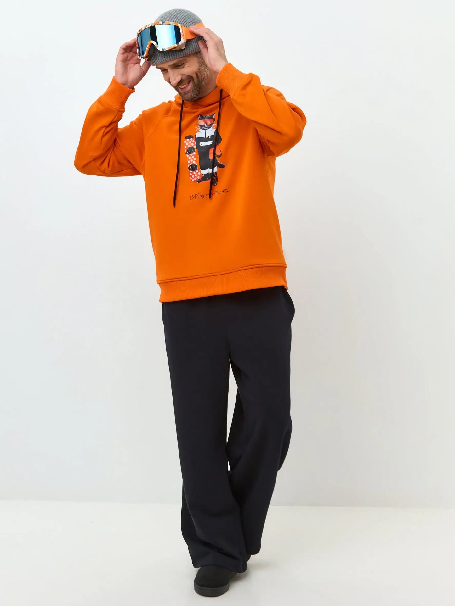 Orange Hoodie Snowboard Cat | Hoodie & sweatshirt For Cat Lovers