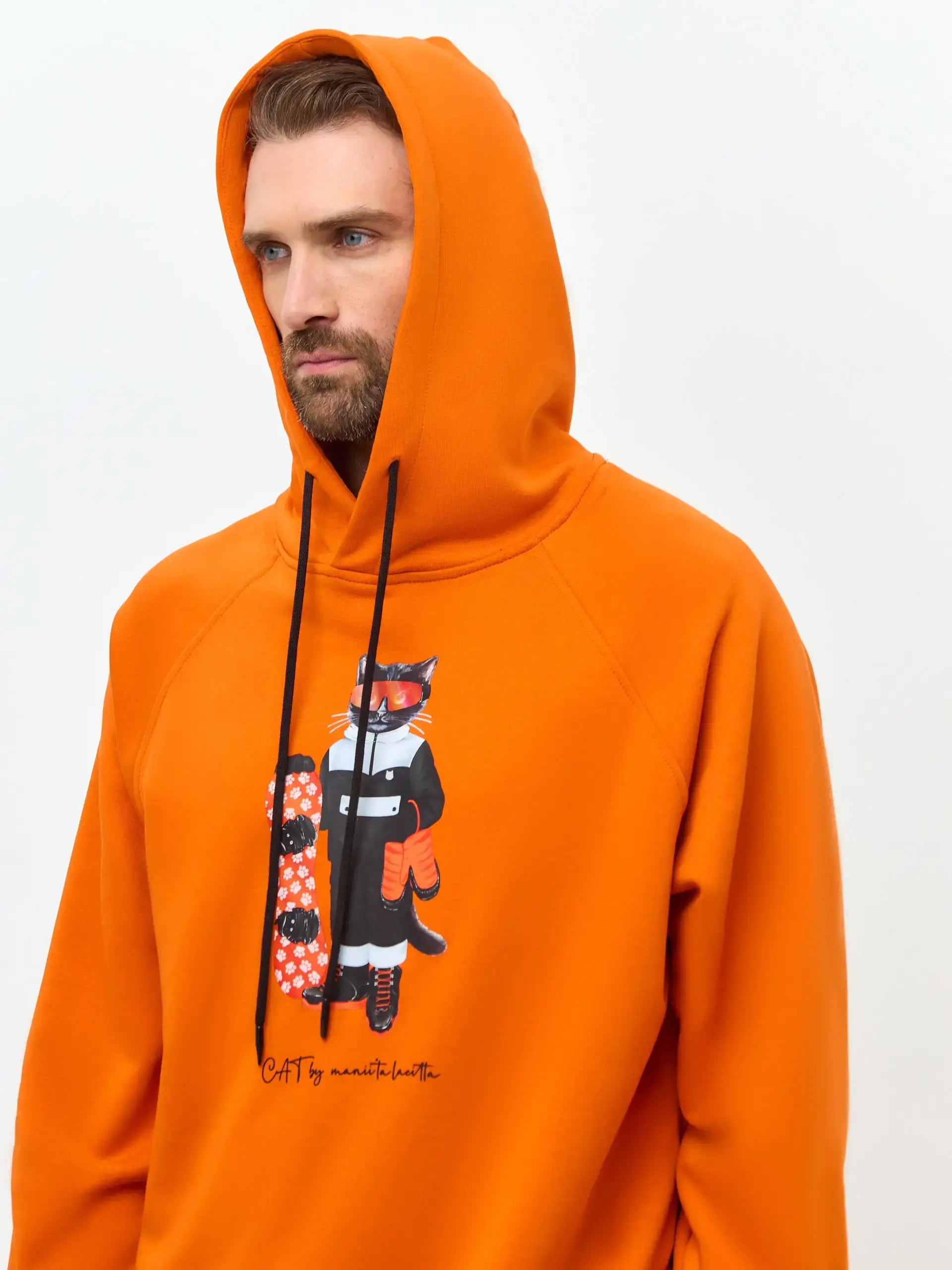 Orange Hoodie Snowboard Cat | Hoodie & sweatshirt For Cat Lovers