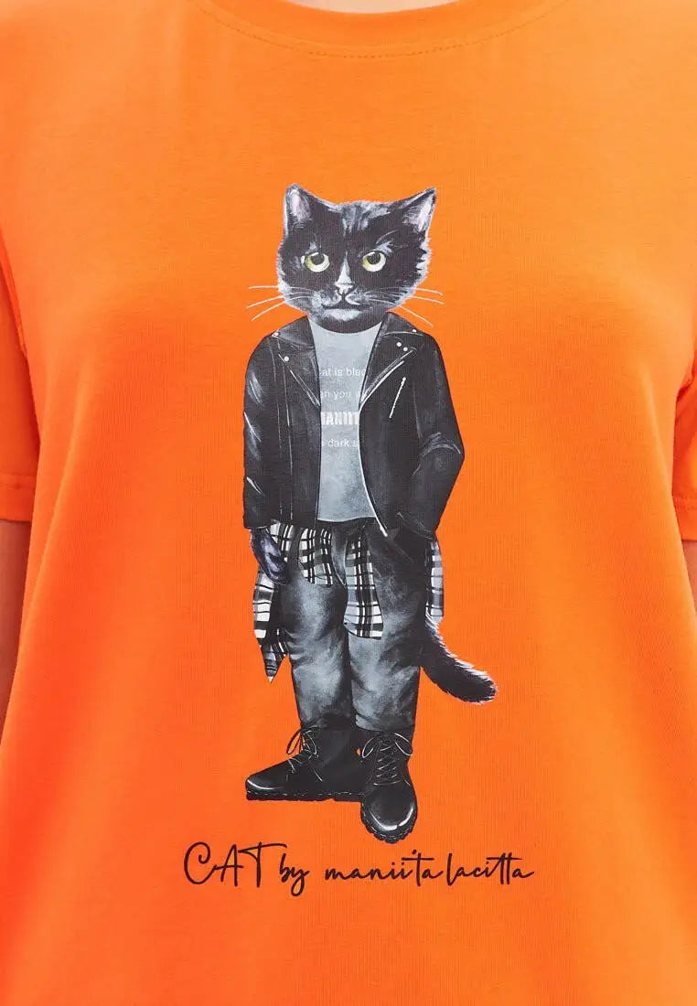 Orange T-shirt Rocker Cat | T-shirt For Cat Lovers | Cat e Lolette