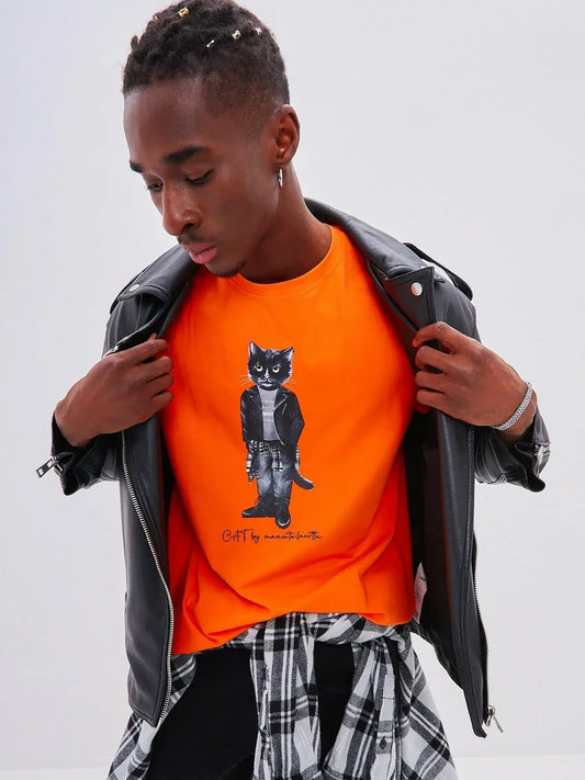 Orange T-shirt Rocker Cat | T-shirt For Cat Lovers | Cat e Lolette