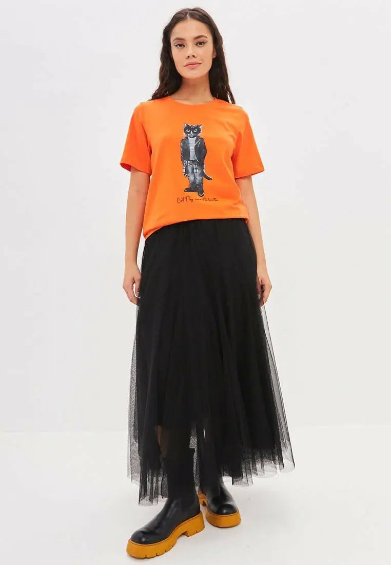 Orange T-shirt Rocker Cat | T-shirt For Cat Lovers | Cat e Lolette