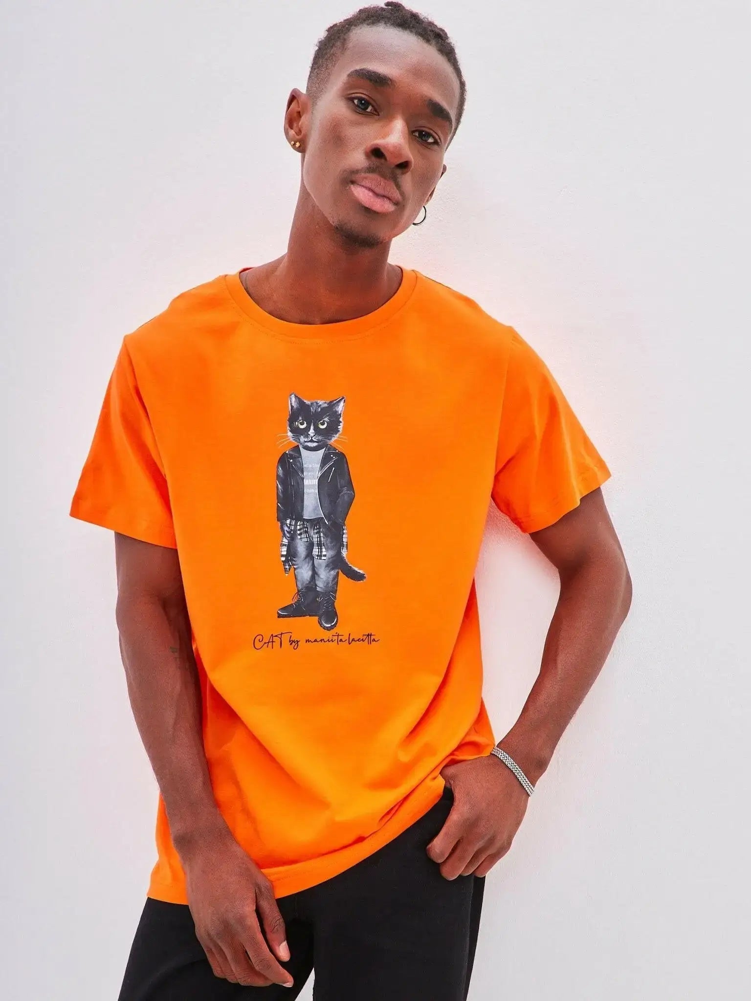 Orange T-shirt Rocker Cat | T-shirt For Cat Lovers | Cat e Lolette