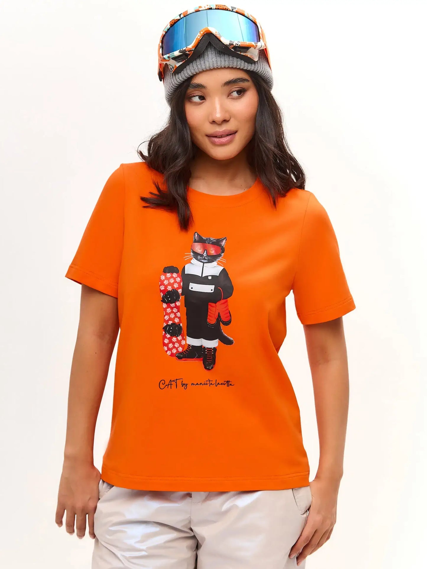 Orange T-shirt Snowboard Cat | T-shirt For Cat Lovers | Cat e Lolette