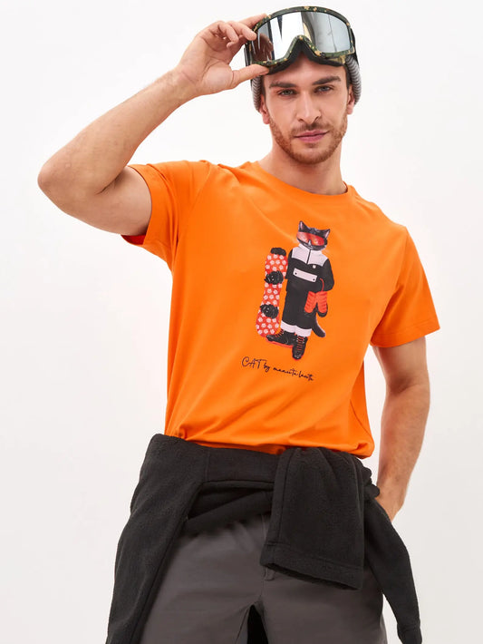 Orange T-shirt Snowboard Cat | T-shirt For Cat Lovers | Cat e Lolette