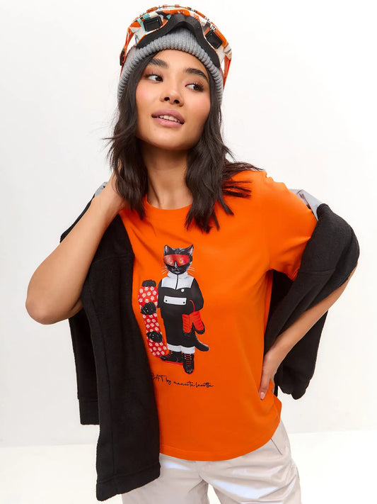 Orange T-shirt Snowboard Cat | T-shirt For Cat Lovers | Cat e Lolette