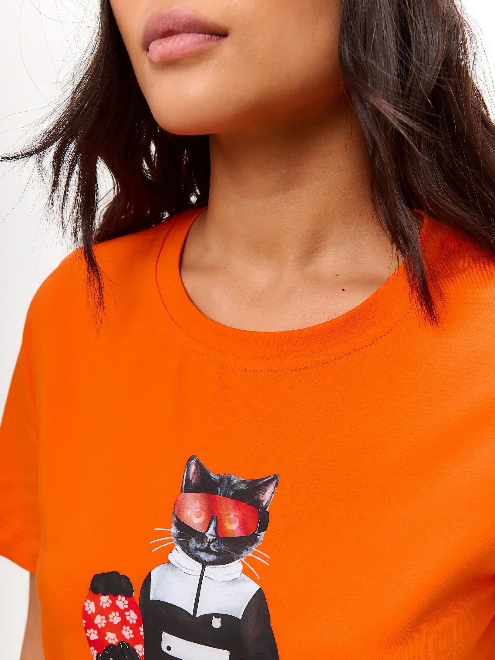 Orange T-shirt Snowboard Cat | T-shirt For Cat Lovers | Cat e Lolette