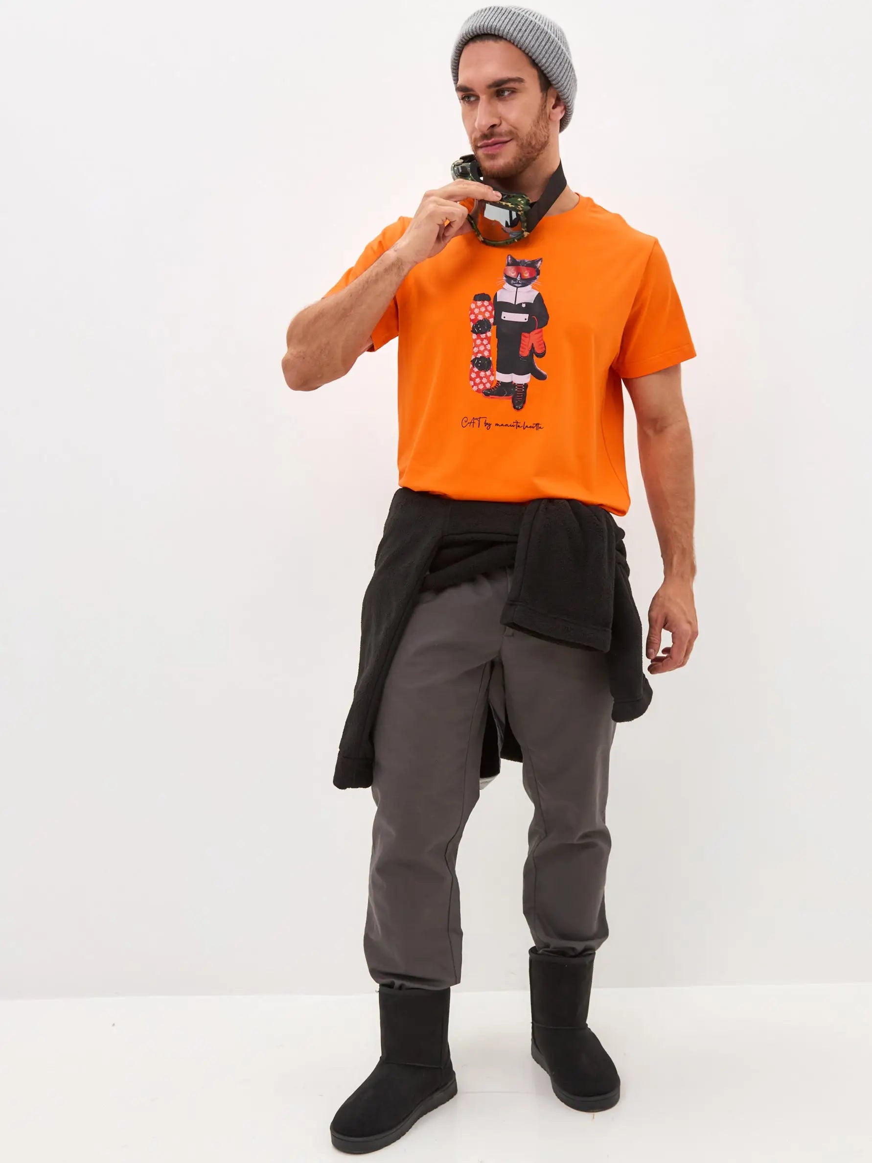 Orange T-shirt Snowboard Cat | T-shirt For Cat Lovers | Cat e Lolette