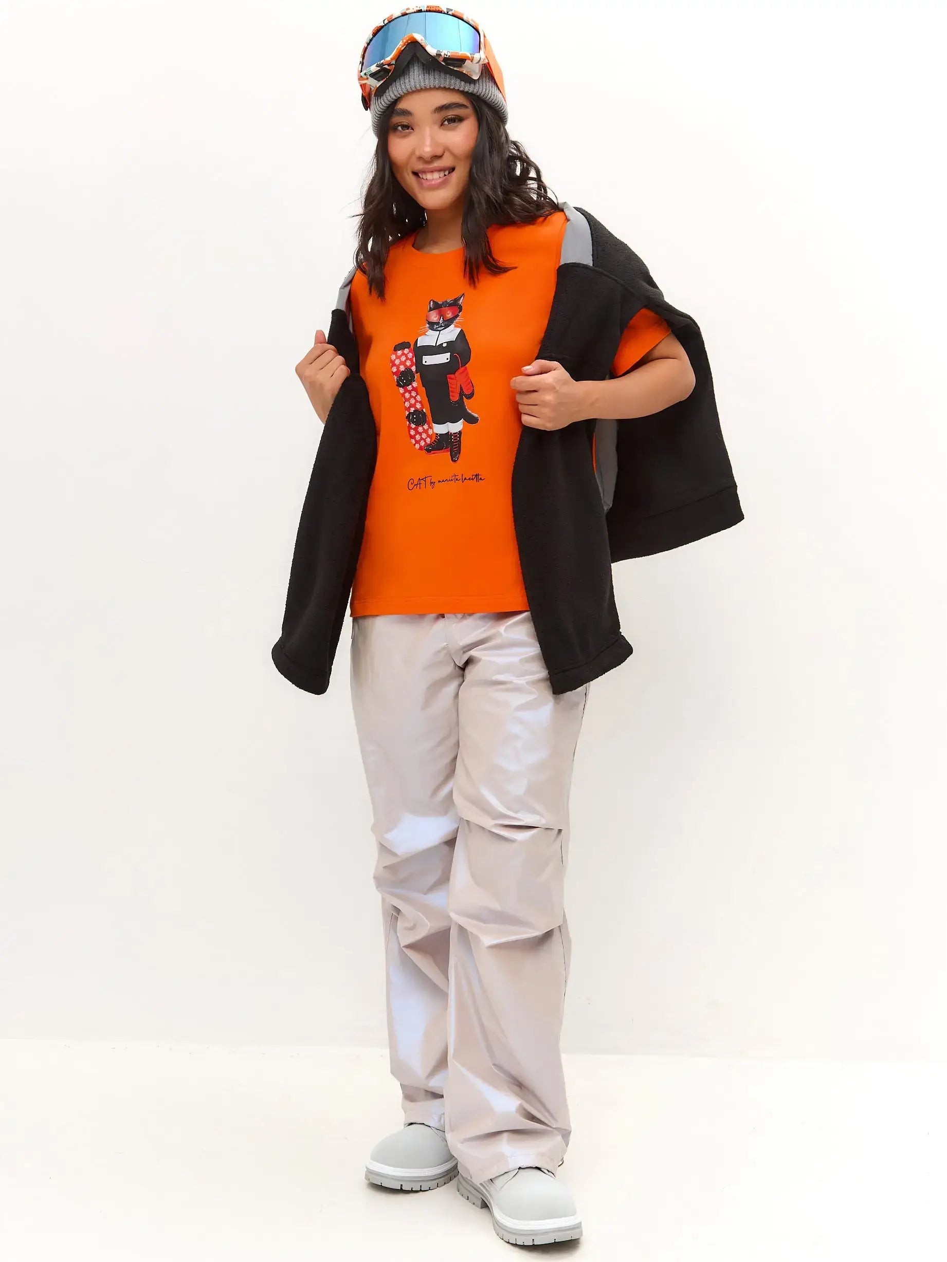 Orange T-shirt Snowboard Cat | T-shirt For Cat Lovers | Cat e Lolette