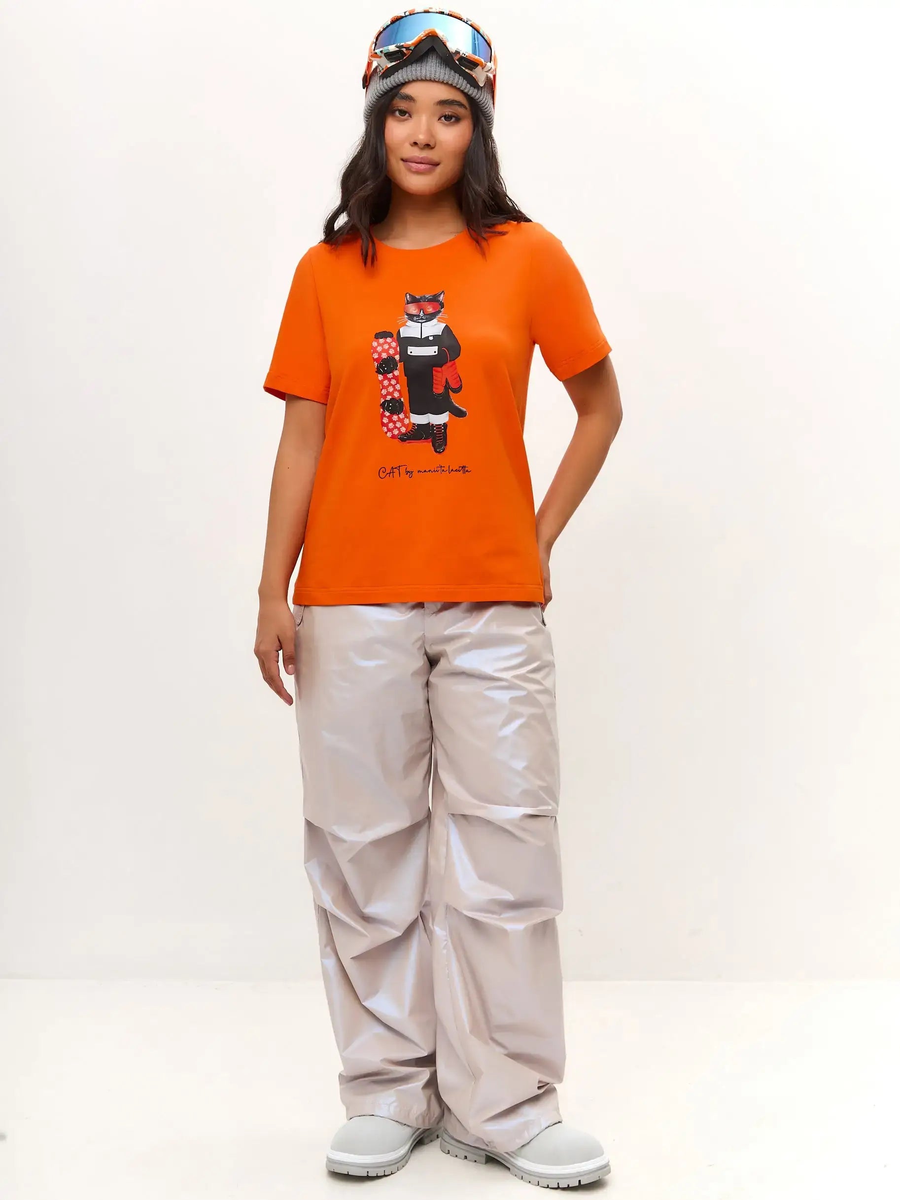 Orange T-shirt Snowboard Cat | T-shirt For Cat Lovers | Cat e Lolette