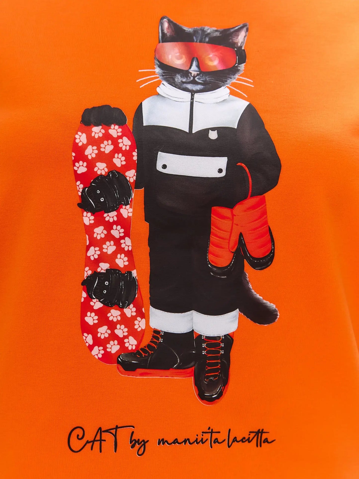 Orange T-shirt Snowboard Cat | T-shirt For Cat Lovers | Cat e Lolette