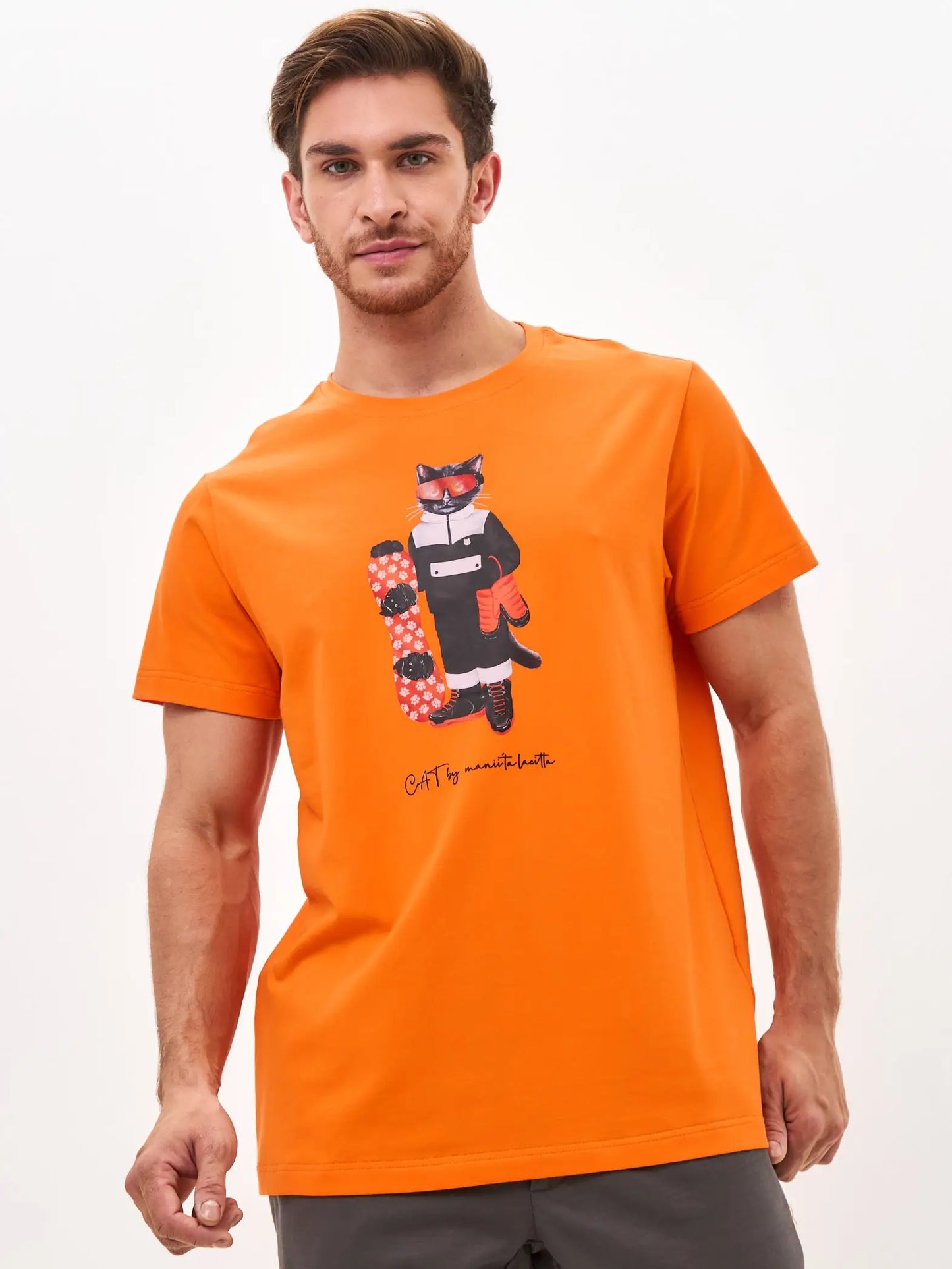 Orange T-shirt Snowboard Cat | T-shirt For Cat Lovers | Cat e Lolette