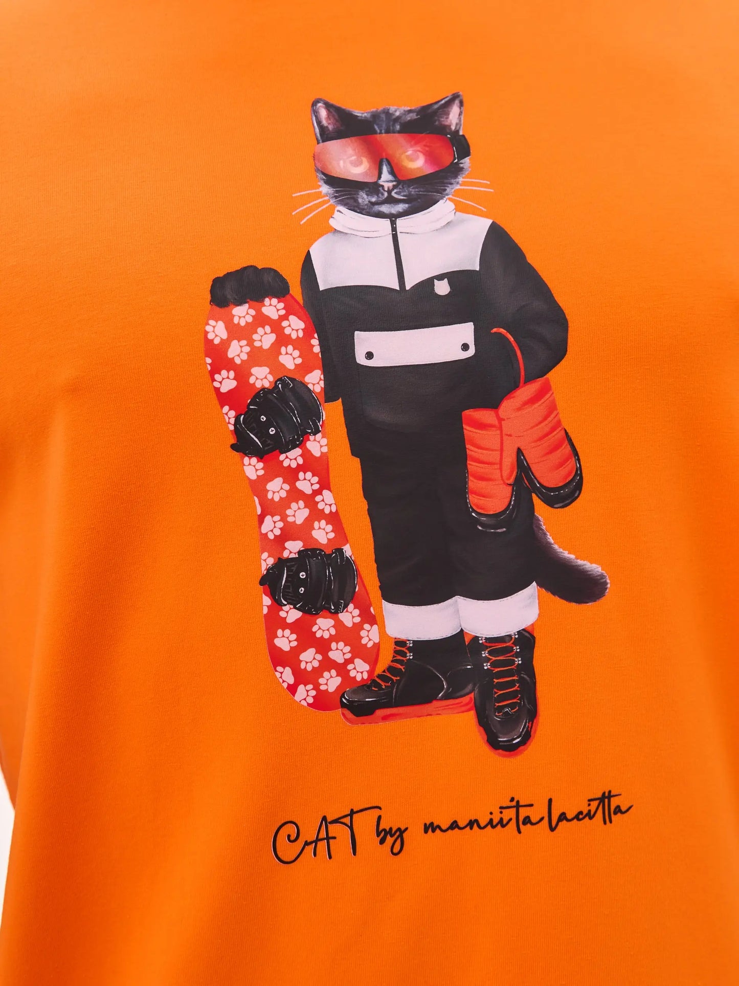 Orange T-shirt Snowboard Cat | T-shirt For Cat Lovers | Cat e Lolette