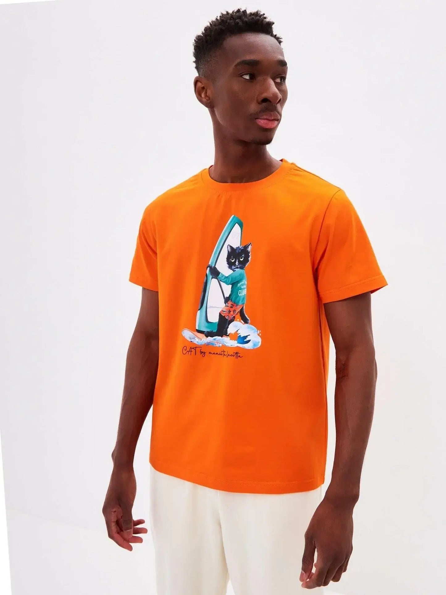Orange T-shirt Surfer Cat | T-shirt For Cat Lovers | Cat e Lolette