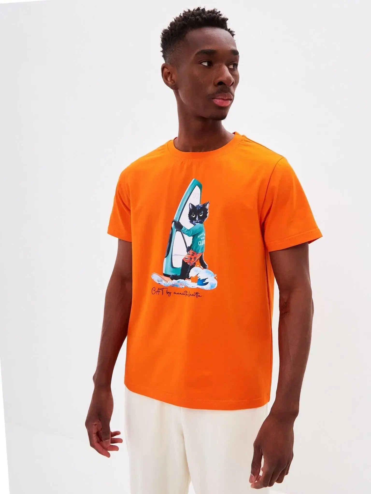 Orange T-shirt Surfer Cat | T-shirt For Cat Lovers | Cat e Lolette